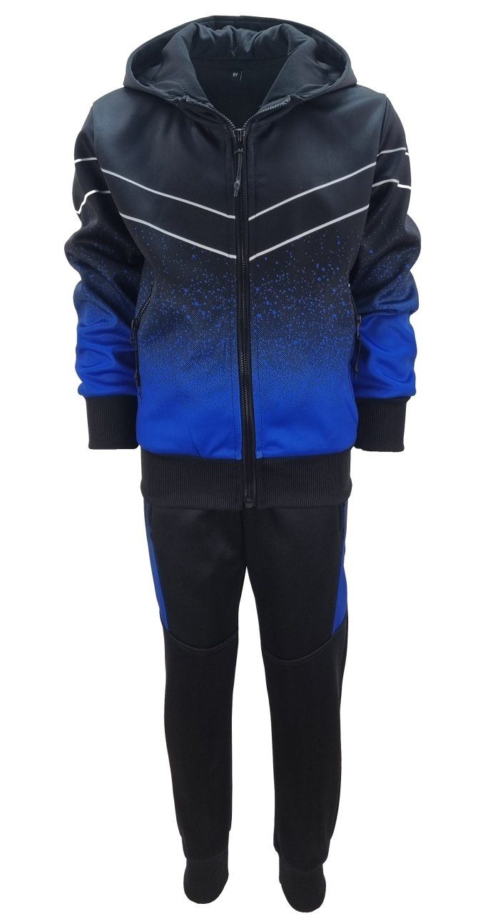 Freizeitanzug Schwarz/Blau Trainingsanzug + Trainingsanzug Jungen/Mädchen Thermo Jacke Boy Fashion Jogginganzug JF1137 (Set, Hose)