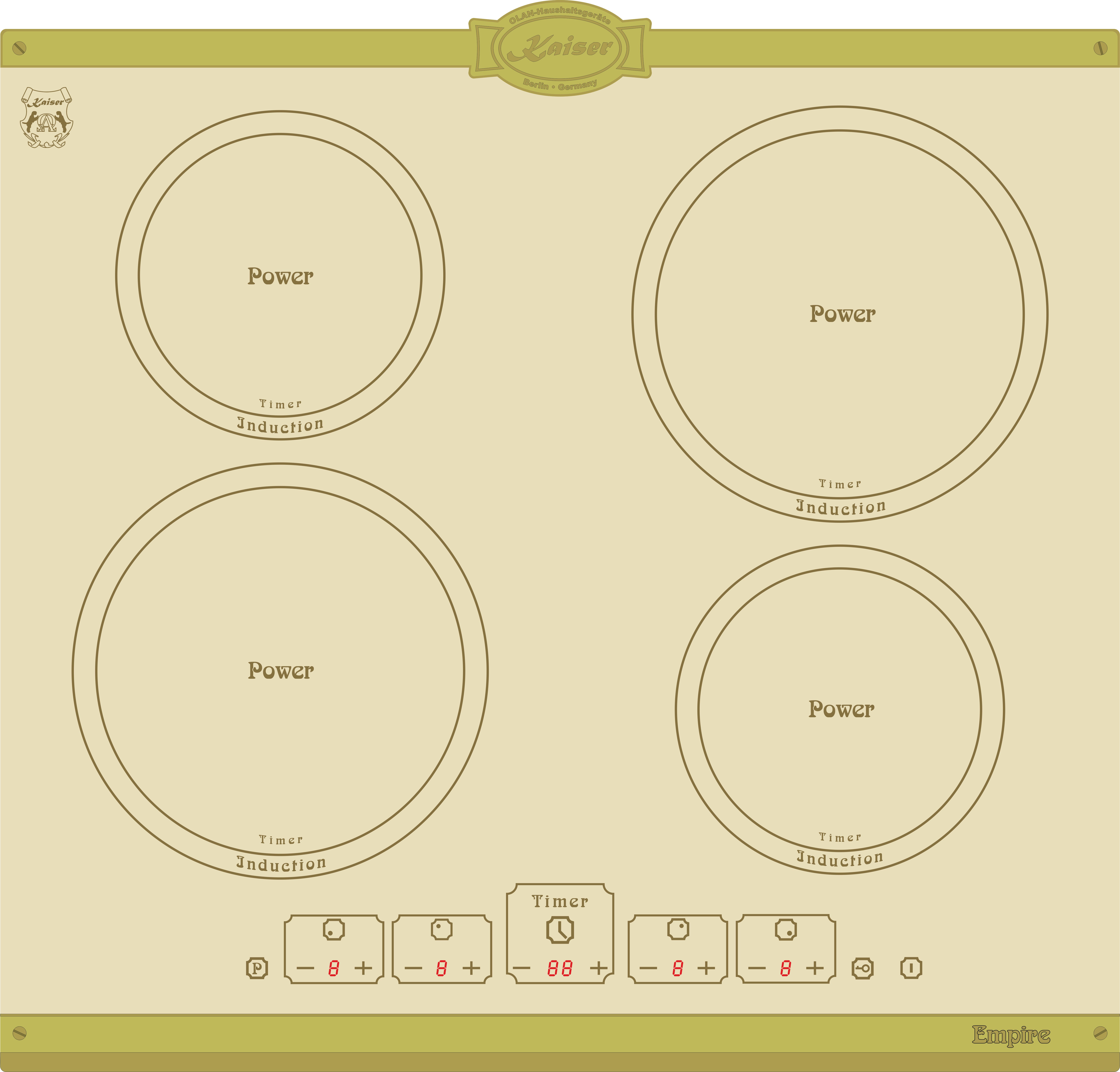 Kaiser Küchengeräte Induktions-Kochfeld Kaiser Empire Kochfeld Induktion KCT 6195 IElfEm Induktionskochfeld 60 cm Autark, 4 Induktions-Kochzonen mit Power-Funktion (Booster), Touch control, Timer, Induktionskochfeld 60cm Autark Kochfeld 4xQickHeat Zonen