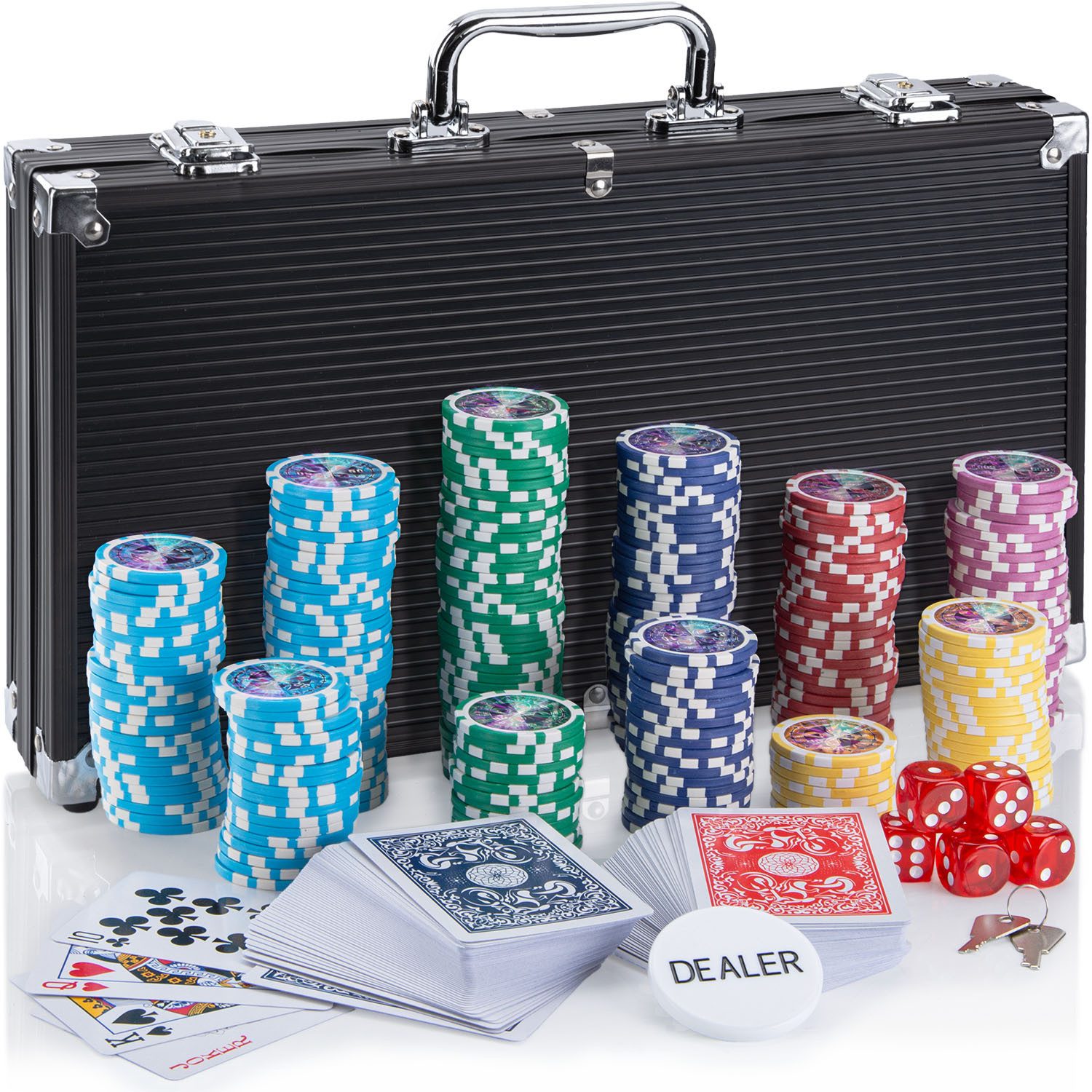 Goods+Gadgets Spiel Goods+Gadgets Profi Poker Set – Pokerkoffer mit 300–500 Chips Zuhause, Pokerset inkl. 300-500 Poker-Chips, Casino für Zuhause