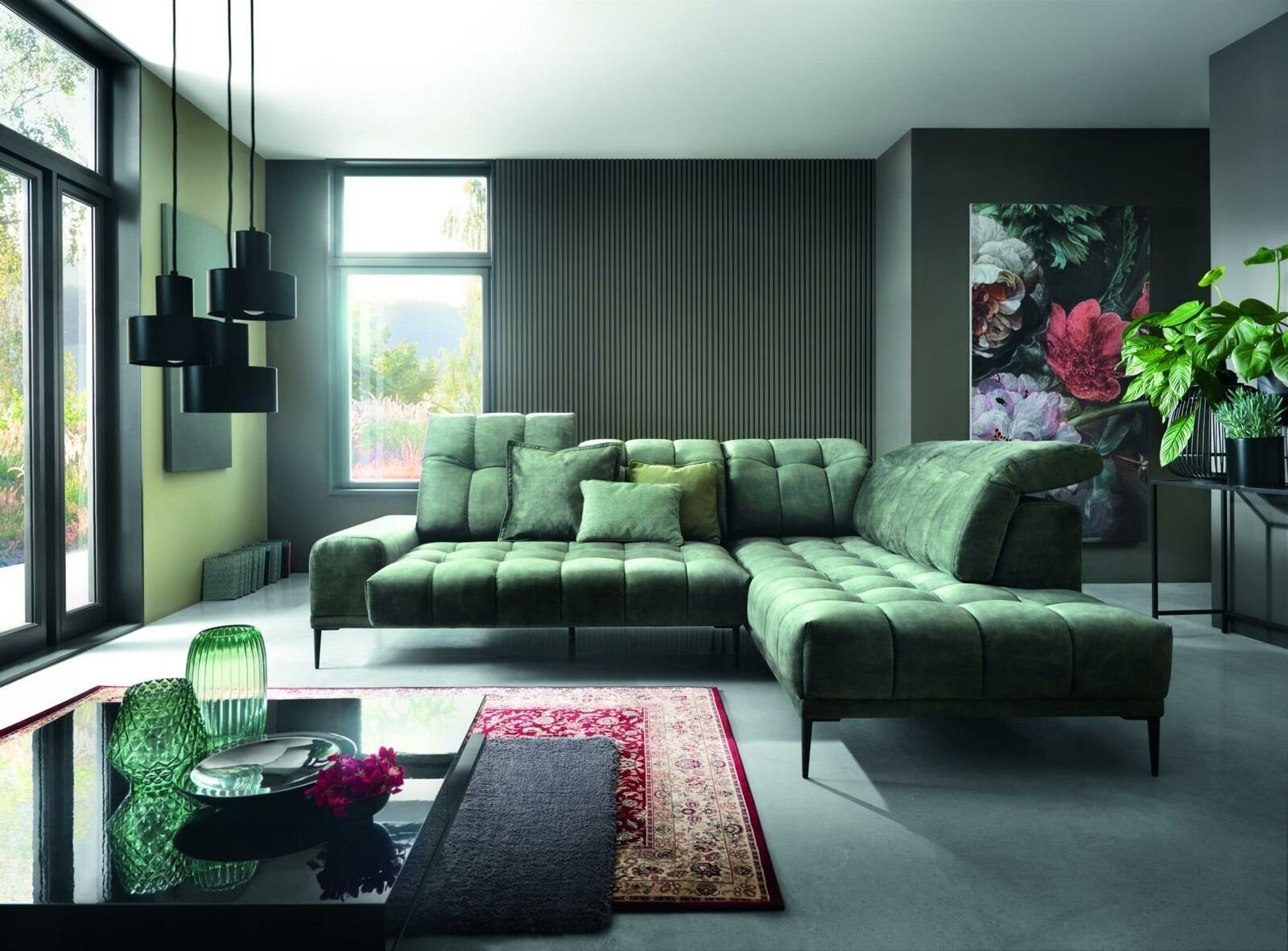 JVmoebel Ecksofa, Ecksofa modernes Design Luxus Sofas L-Form Stoff Couch Grün
