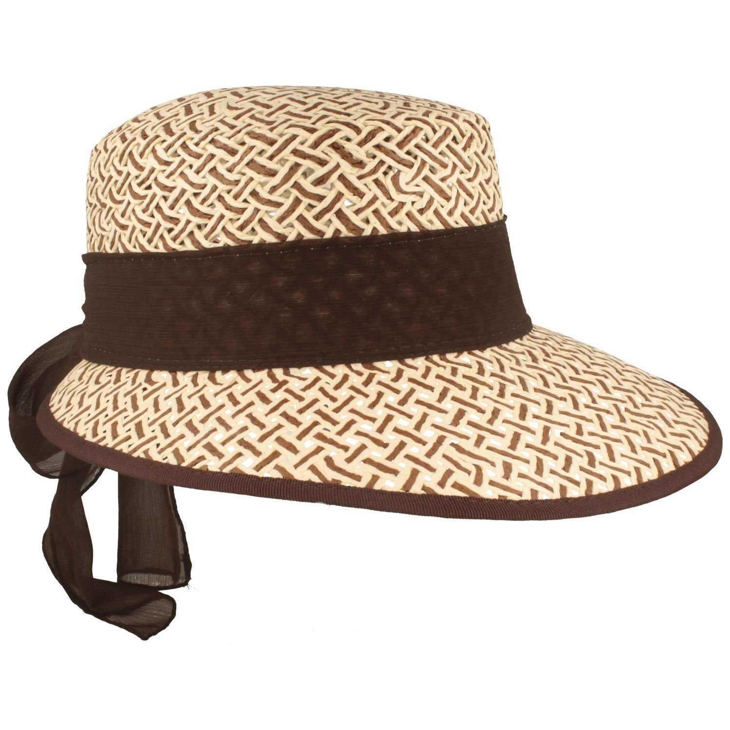 Breiter Strohhut Super luftige melierte Strohschute mit Chiffon Tuch günstig online kaufen