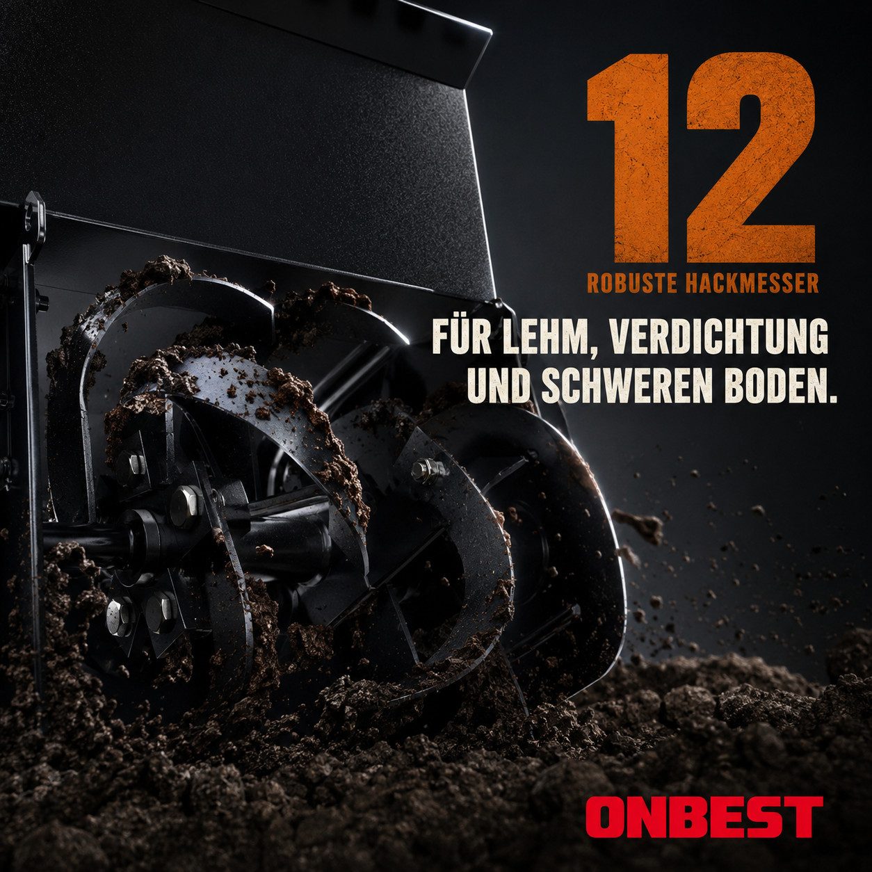 Onbest Benzinmotorhacke Gartenfräse T4150 4,1 kW / 7 PS, 53 cm Arbeitsbreite, 53 cm Arbeitsbreite, 35 cm Arbeitstiefe, 12 Hackmesser, Radantrieb – Bild 4 von 5