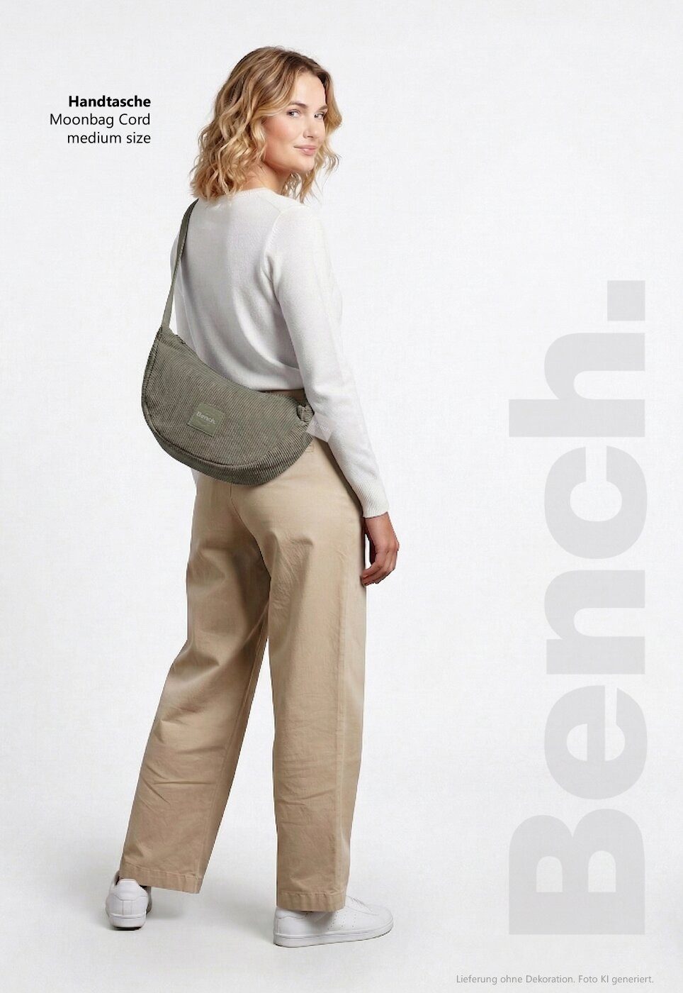 Bench. Handtasche Crossbag Moon Bag Schultertasche Slingbag Medium, Damentasche Damen Freizeittasche Mond Form Cord 64230 + Etui