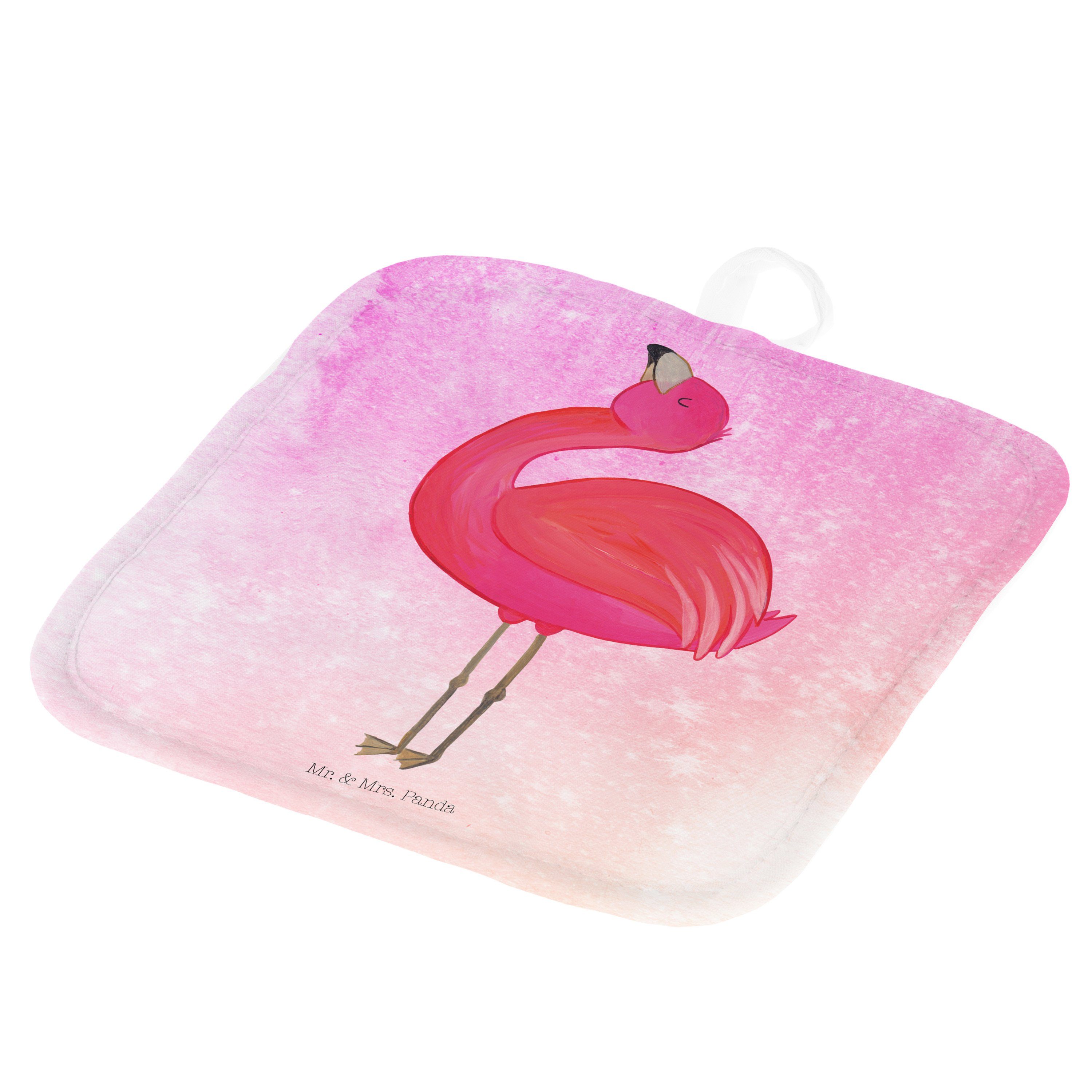 Aquarell Mrs. - Topflappen, Topflappen Pink (1-tlg) Flamingo Geschenk, stolz Mr. Topflappen Panda & lus, -