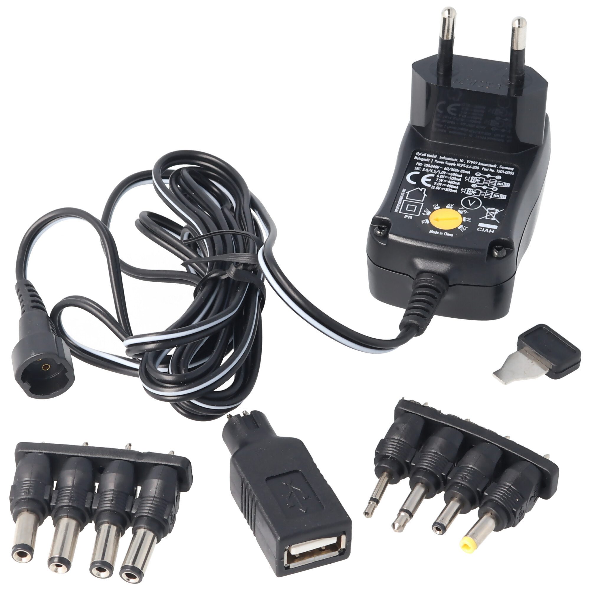 AccuCell 3 Volt bis 12 Volt Universal-Netzteil inklusive 1 USB- und 8 DC-Adapt USB-Ladegerät