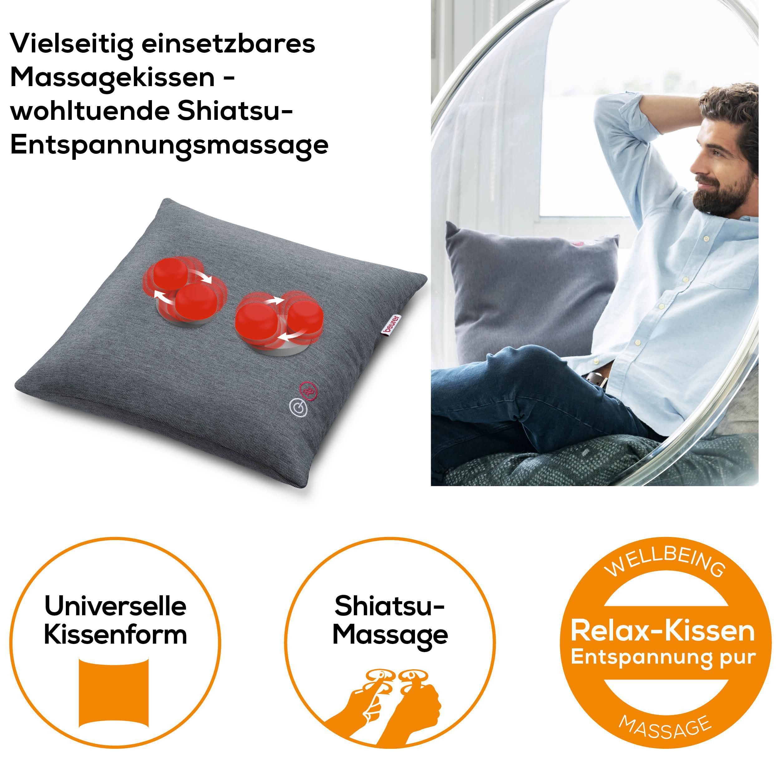 BEURER Massagekissen MG 135 Shiatsu-Massagegerät mit zuschaltbarer Wärmefunktion, Mit 4 Massageköpfen für eine entspannende Massage