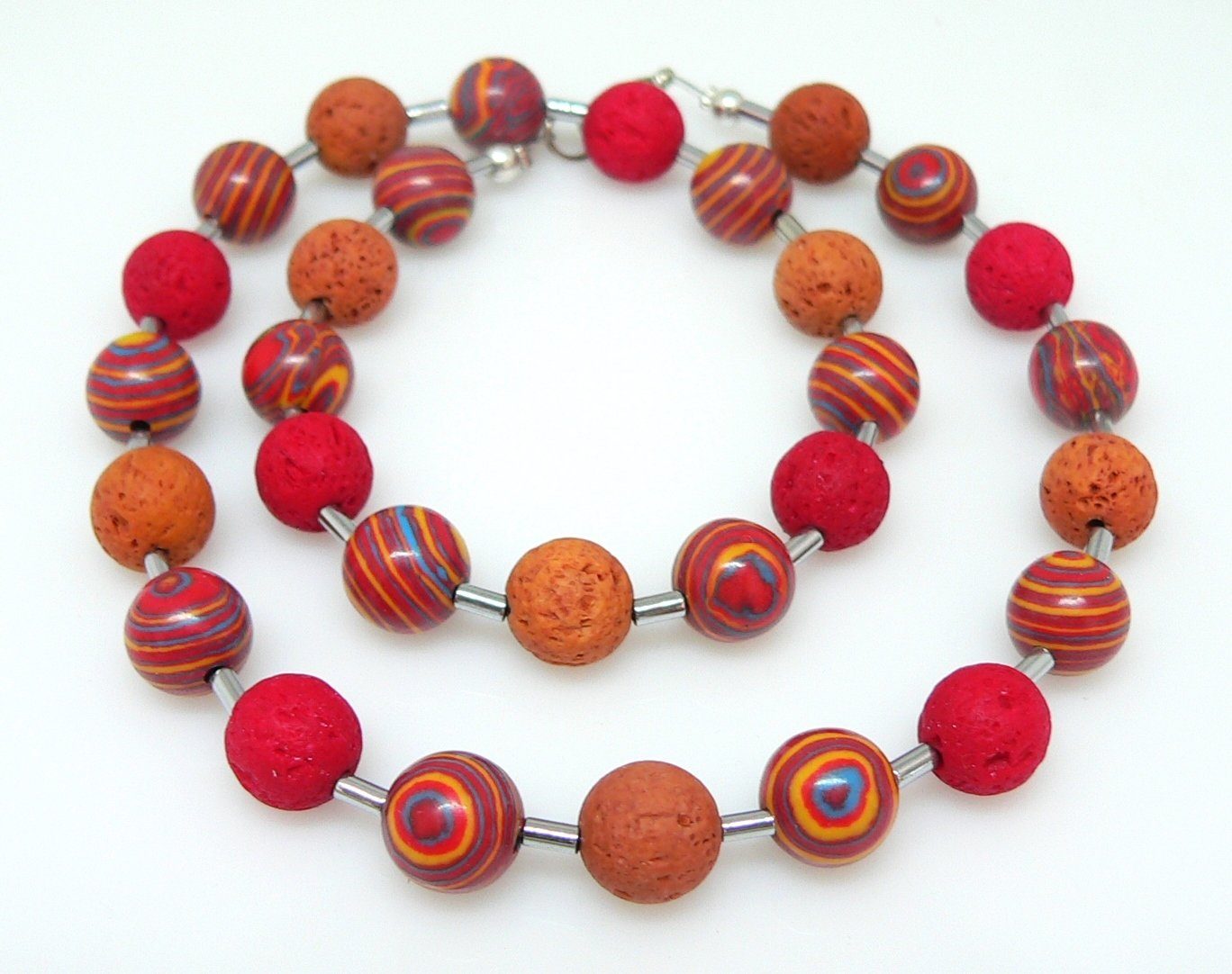 traumschmuck Perlenkette 116b Halskette Perlen Malachit Lava bunt rot ocker/orange türkis (Geschenk, Muttertag, Weihnachten, Geburtstag, Valentinstag, incl. Schmuckbox), handgefertigt, Made in Germany