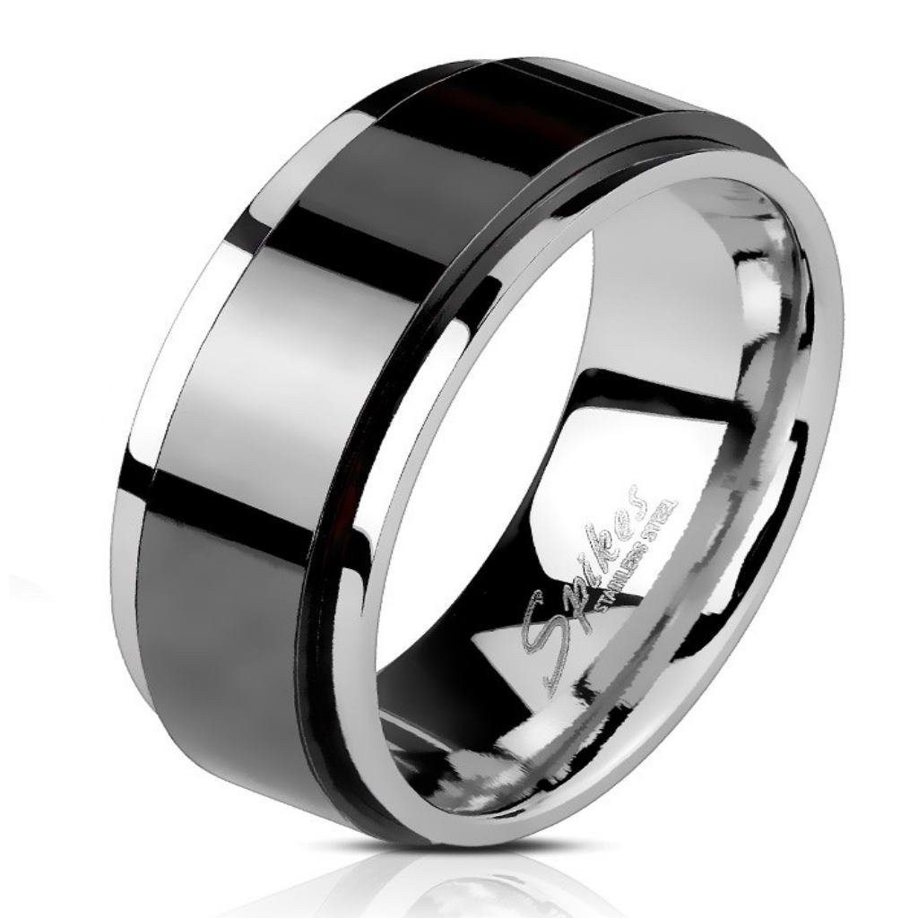 BUNGSA Fingerring Spinner-Ring Silber-Schwarz aus Edelstahl Unisex 49-72 ( Ring, 1-tlg), Damen Herren