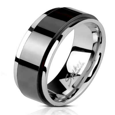 BUNGSA Fingerring Spinner-Ring Silber-Schwarz aus Edelstahl Unisex 49-72 (Ring, 1-tlg), Damen Herren