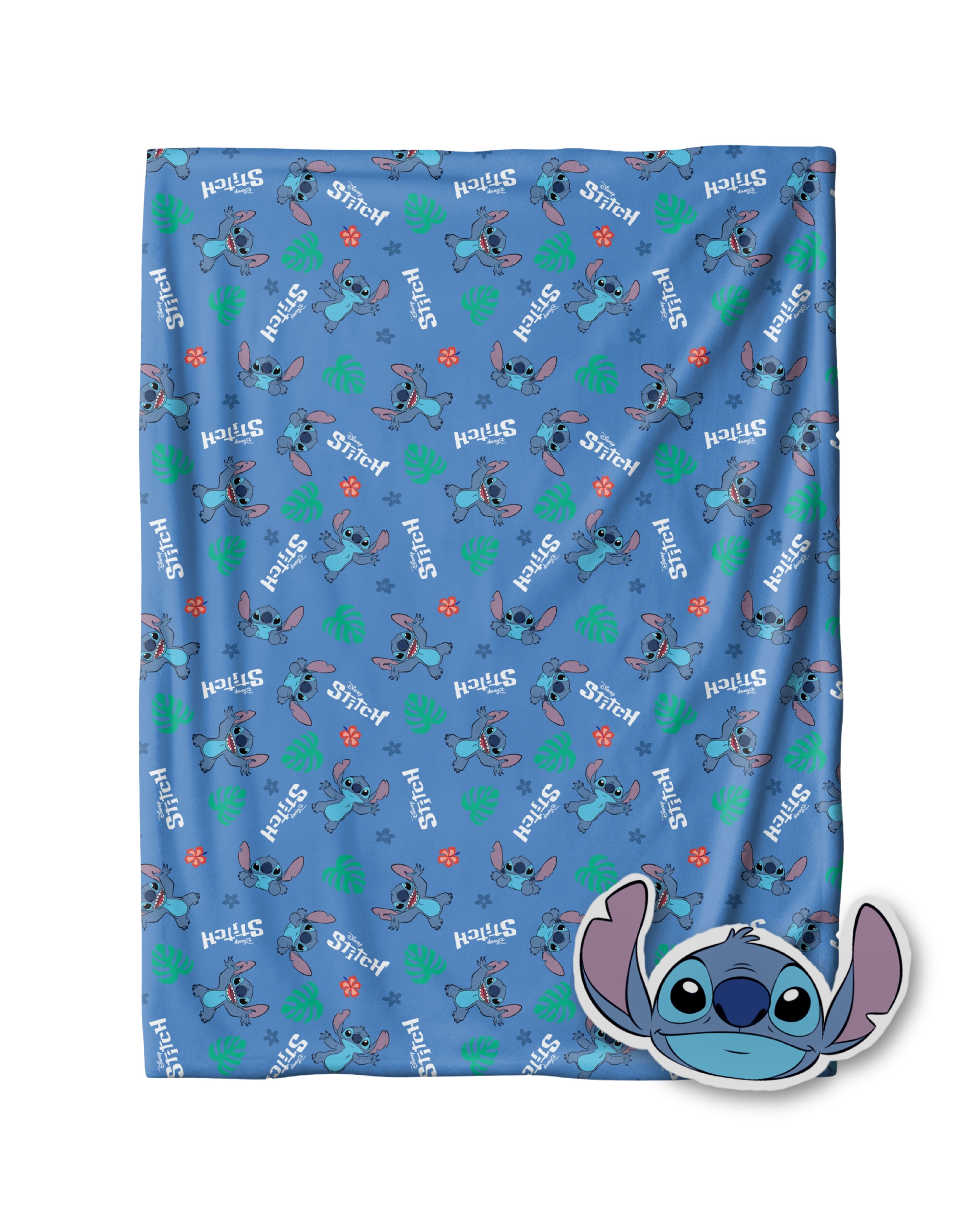 Kinderdecke Lilo & Stitch Fleece Set, Kuscheldecke und Kissen, Disney, MTOnlinehandel, Geschenkidee für Mädchen und Jungen blau/ Violett