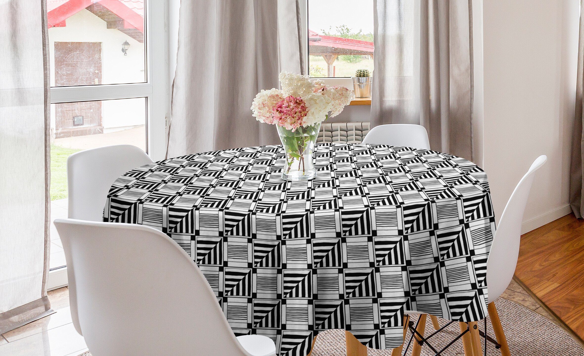 Abstrakt Esszimmer Tischdecke Sqaure Küche Abdeckung Kreis Tischdecke und für Abakuhaus Schwarz Dekoration, weiß