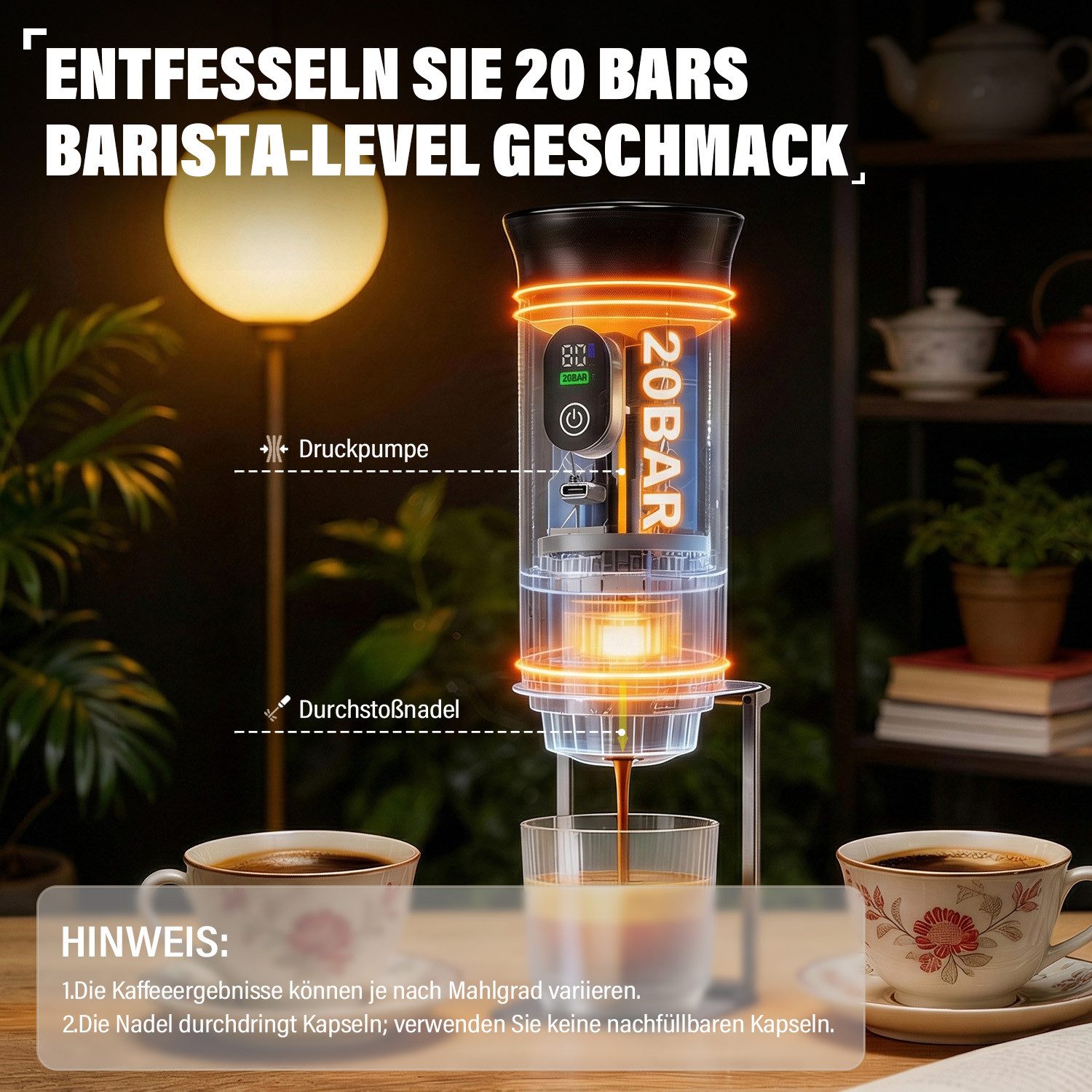 ANYSUN Espressomaschine Tragbare Espressomaschine mit Akku für unterwegs oder Camping, Kaffeemaschine to go, mit elektrischer Selbsterhitzung über USB - C
