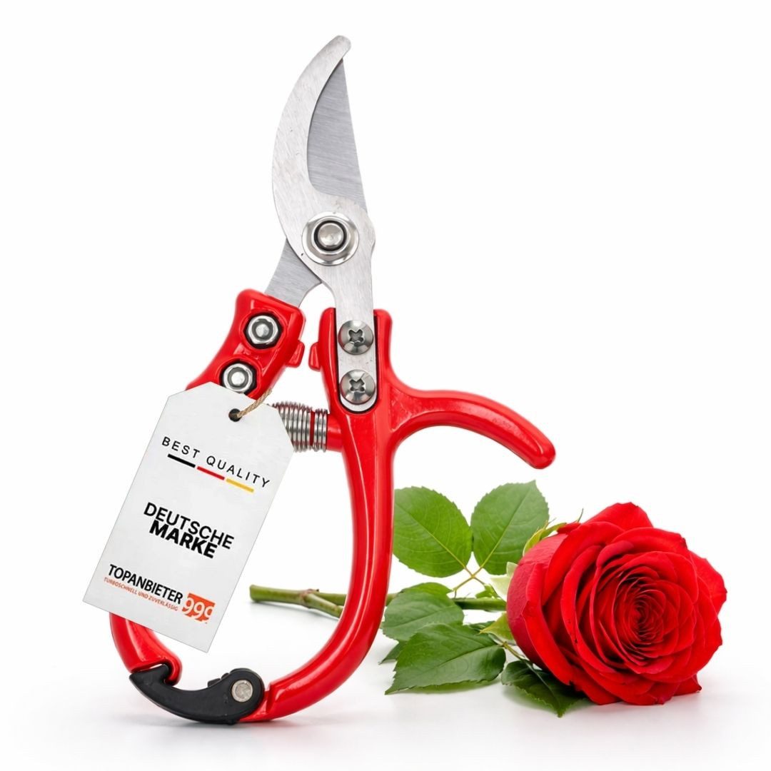 Topanbieter999 Gartenschere mit Bypass-System, ergonomische Griffe, extra Bügel, Federmechanik, Verschlussfunktion