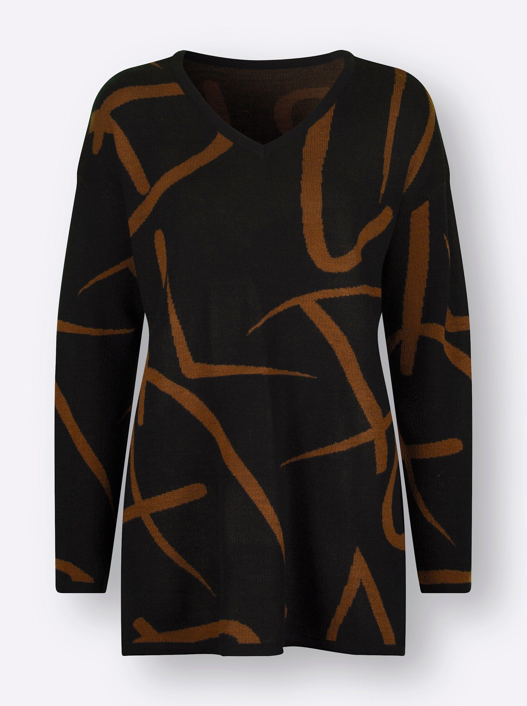 Strickpullover Longpullover Langarm Jacquard