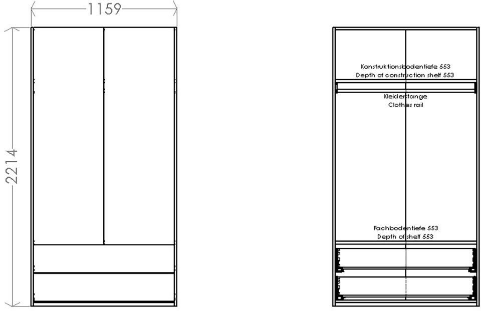 Variante 1 Müller Inklusive | Plus Schubladen Modular LIVING Kleiderschrank 2 SMALL weiß weiß geräumigen