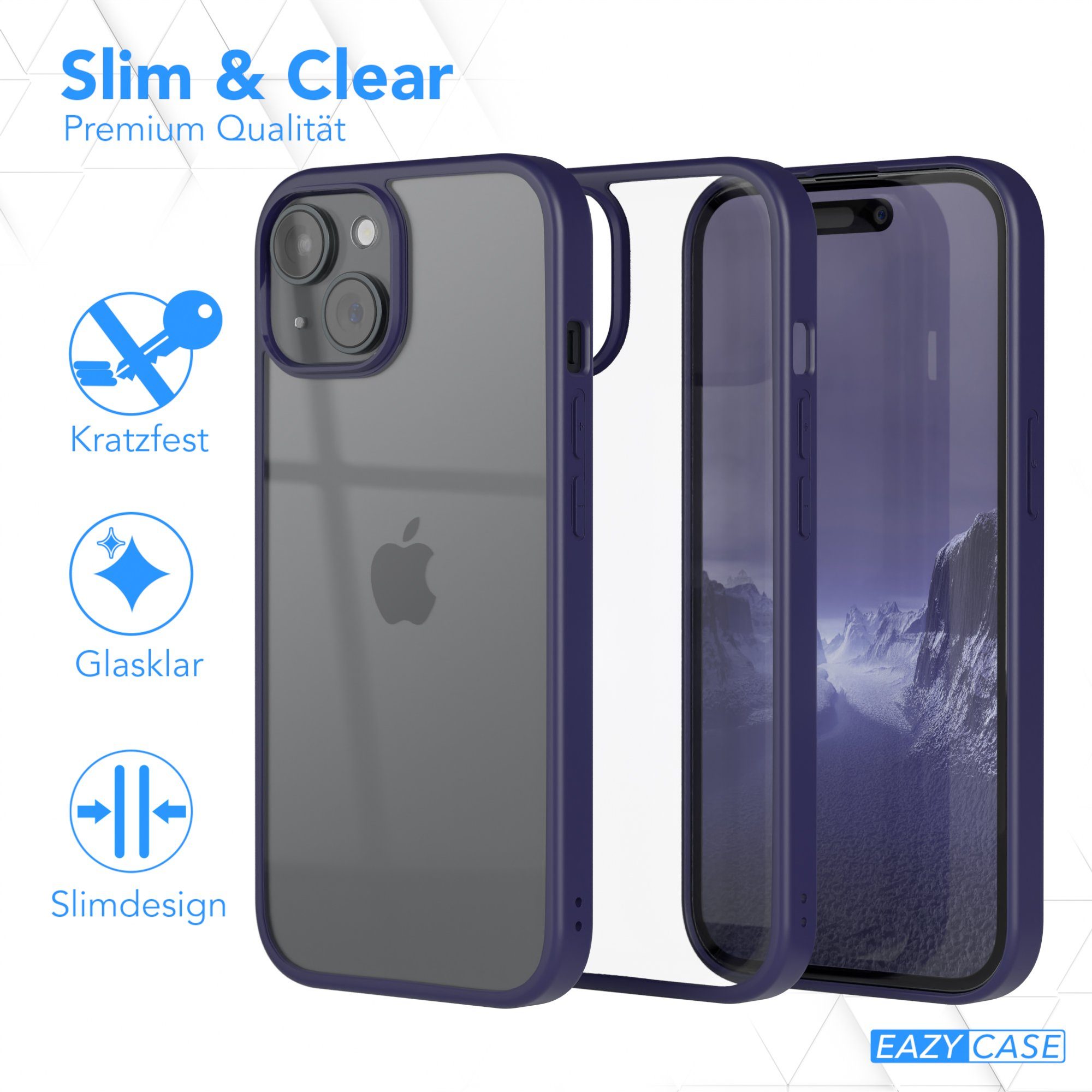 EAZY CASE Handyhülle Bumper Case für Apple iPhone 15 6,1 Zoll, Schutzhülle kratzfest Slim Cover Transparent Hybrid Handyhülle Lila – Bild 5 von 5