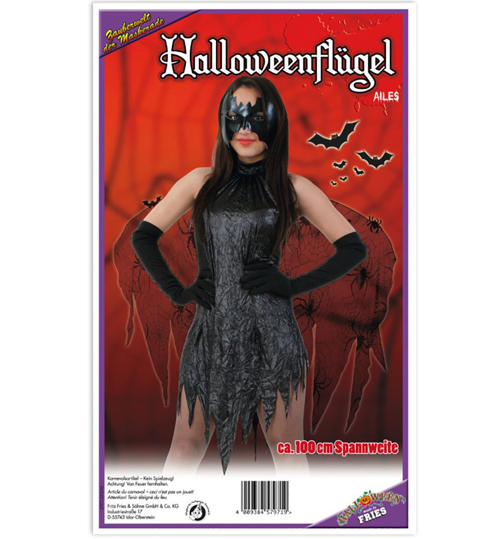 Fries Kostüm-Flügel Halloween Flügel mit Spinnen Flügel schwarz Karneval Fasching Party