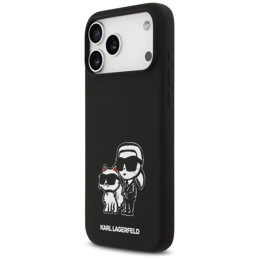 KARL LAGERFELD Handyhülle MagSafe iPhone 17 Pro Max Silikon schwarz Figuren Logo 6,9 Zoll, Kantenschutz