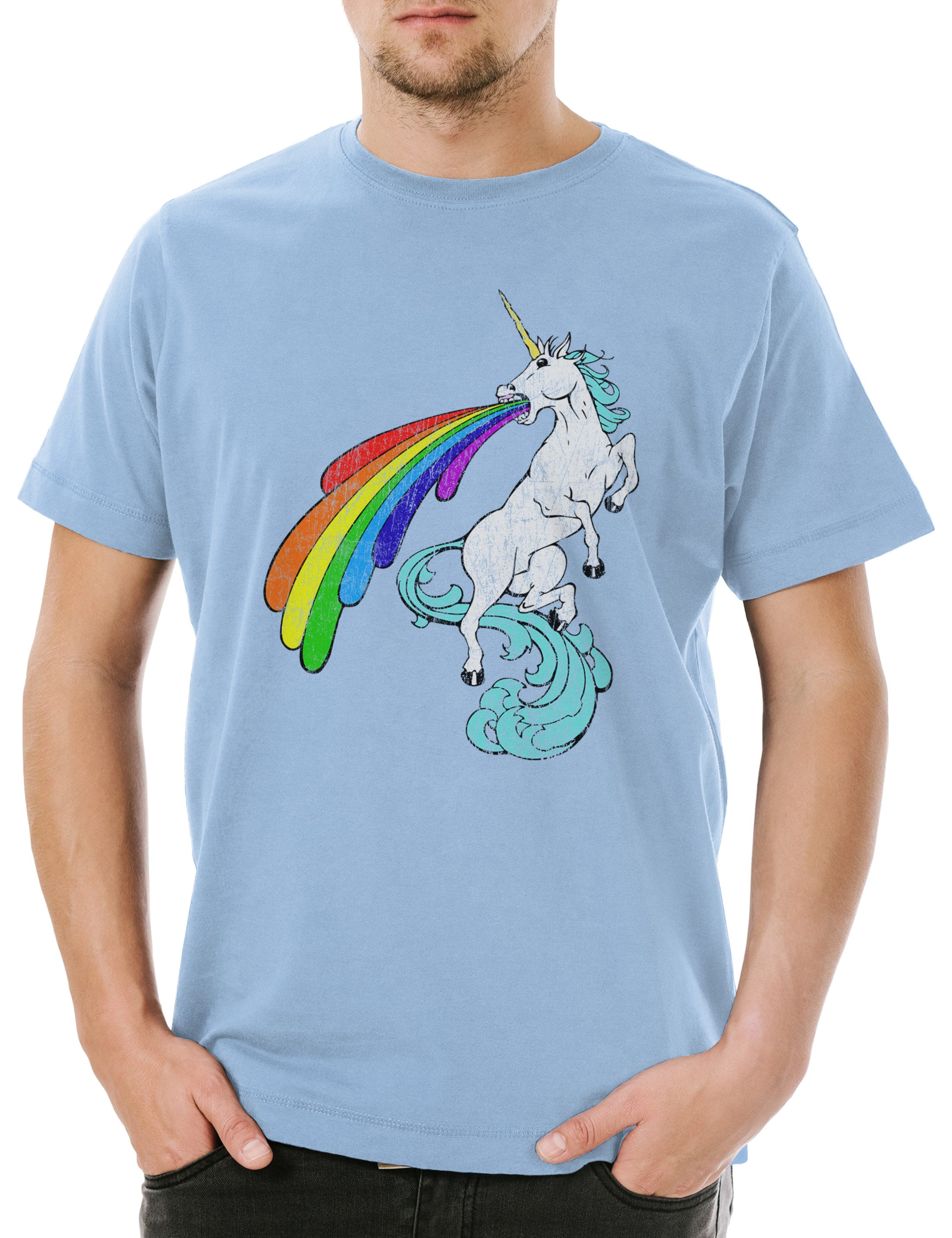 Urban Backwoods Print-Shirt Unicorn Puke Herren T-Shirt Unicorns Einhorn Einhörner Regenbogen (1-tlg) Rainbow Kotze Kotzen Übergeben
