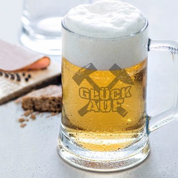 GRAVURZEILE Bierkrug von Leonardo - Glück Auf - Schlägel + Eisen - Geschenk für Bergmänner, Glas