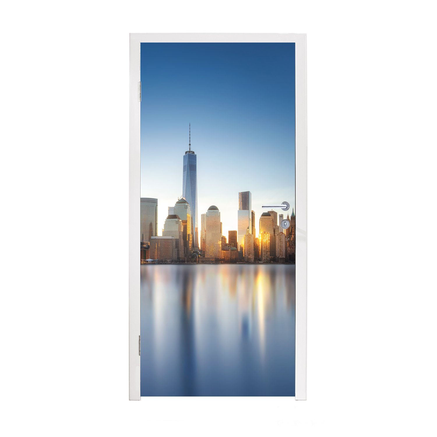 MuchoWow Türtapete New York - Skyline - Spiegelung, Matt, bedruckt, (1 St), Fototapete für Tür, Türaufkleber, 75x205 cm
