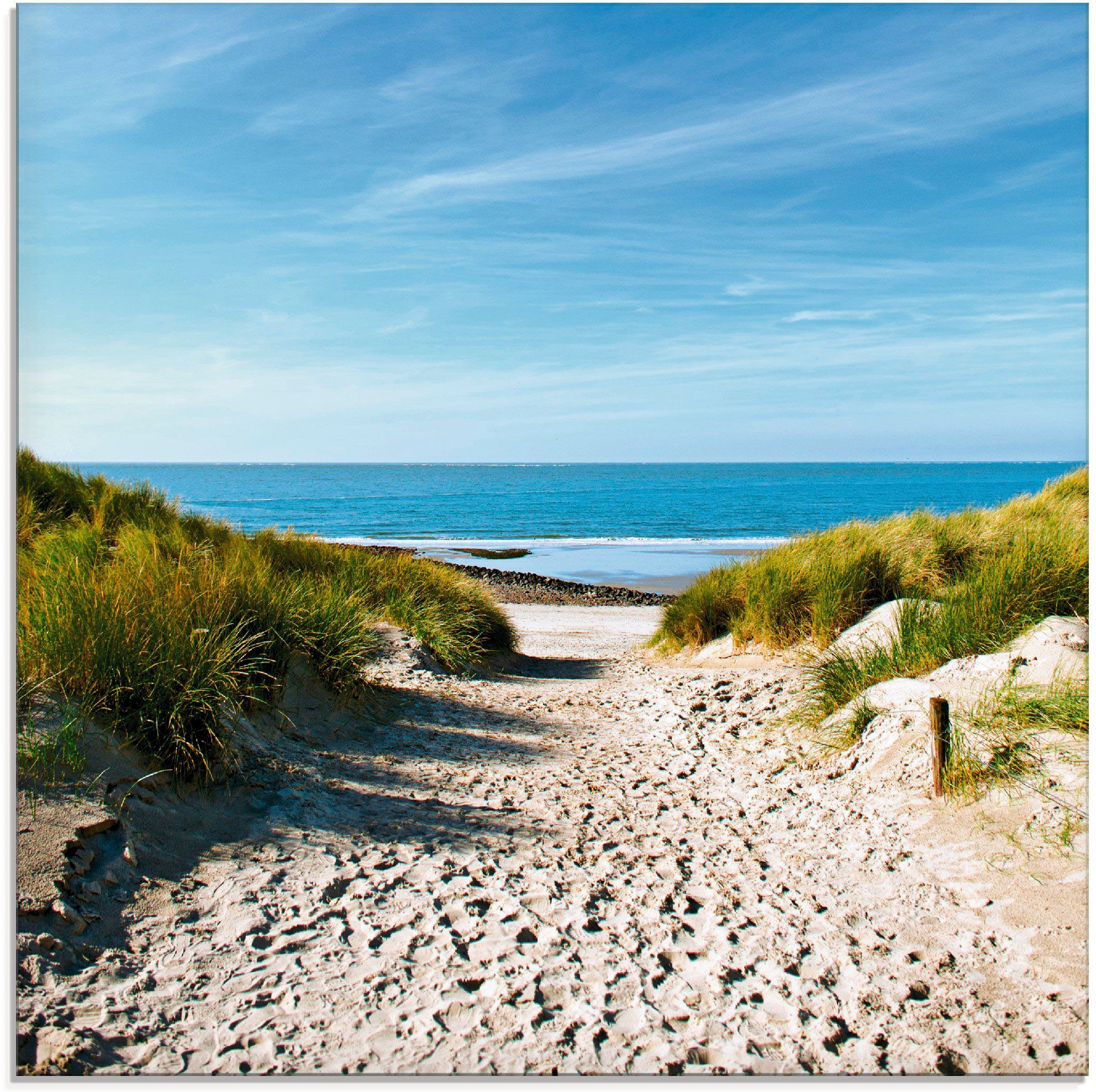Artland Glasbild Strand mit Sanddünen und Weg zur See, Strand (1 St), in verschiedenen Größen