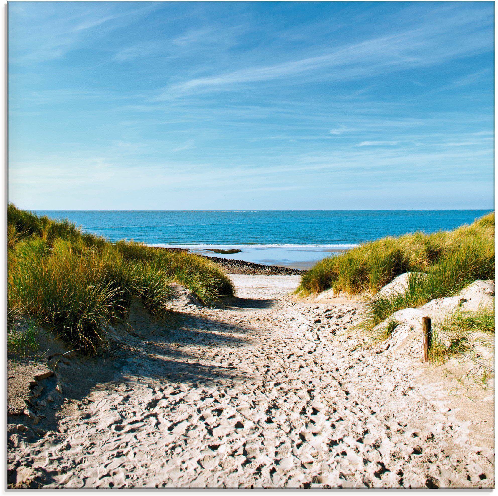 Artland Glasbild Strand mit Sanddünen und Weg zur See, Strand (1 St), in verschiedenen Größen | Bilder