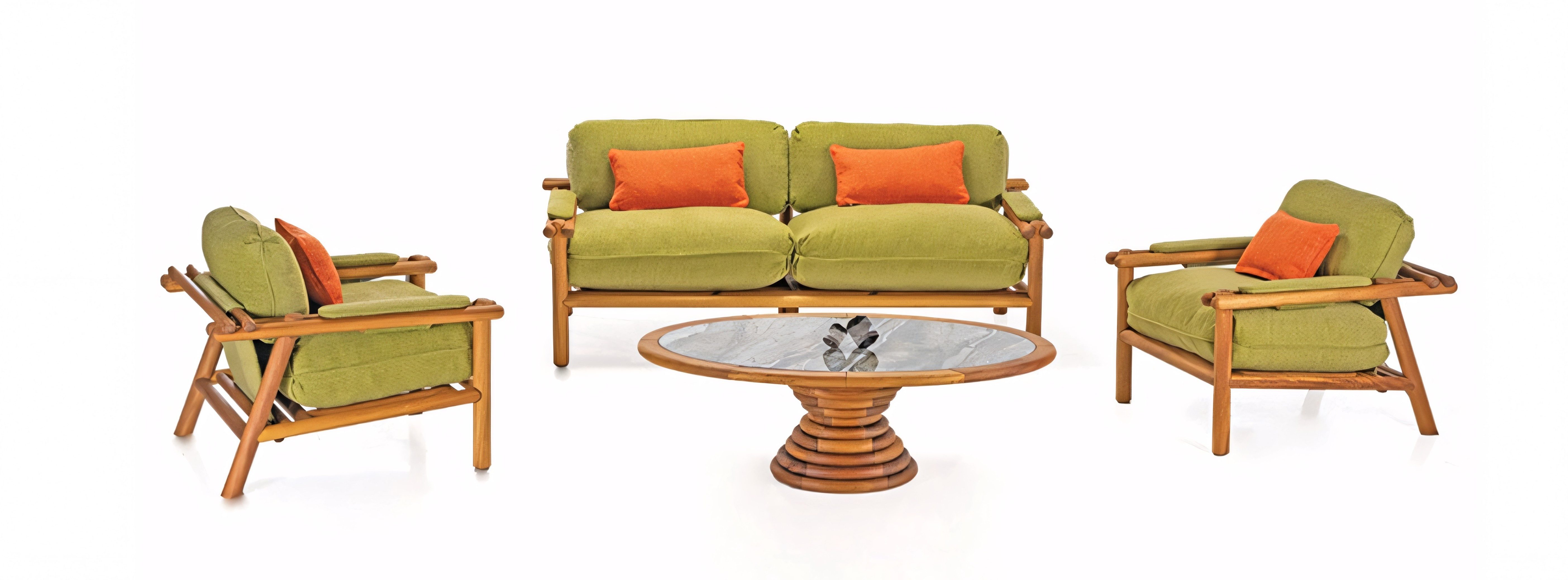 Xlmoebel Gartensofa XLMOEBEL Gartenmöbel-Set in Grün mit stabiler Konstruktion und Komfort, Gartenmöbel-Set 3 Teile, Made in Europa