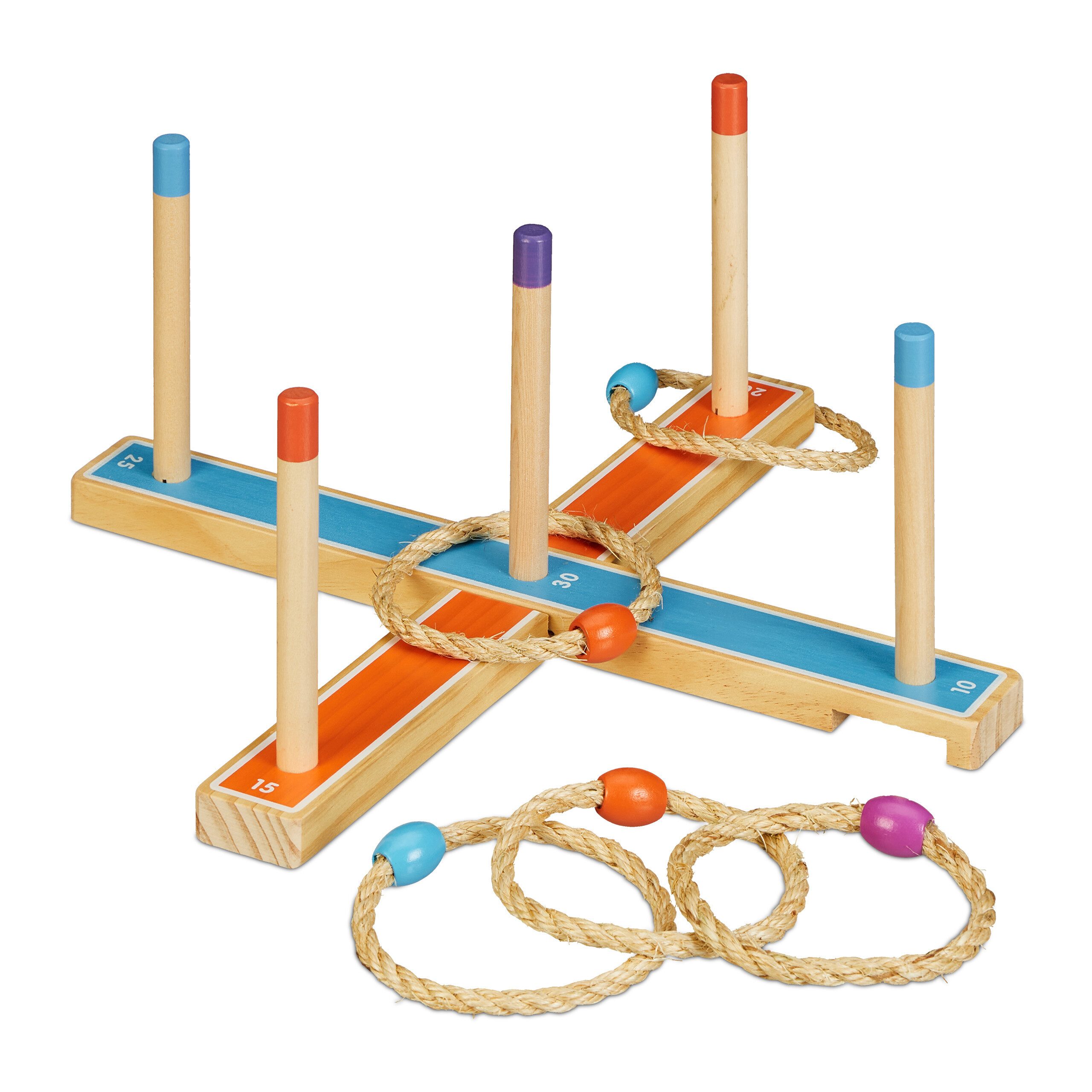 relaxdays Spiel Ringwurfspiel aus Holz, Ringwurf