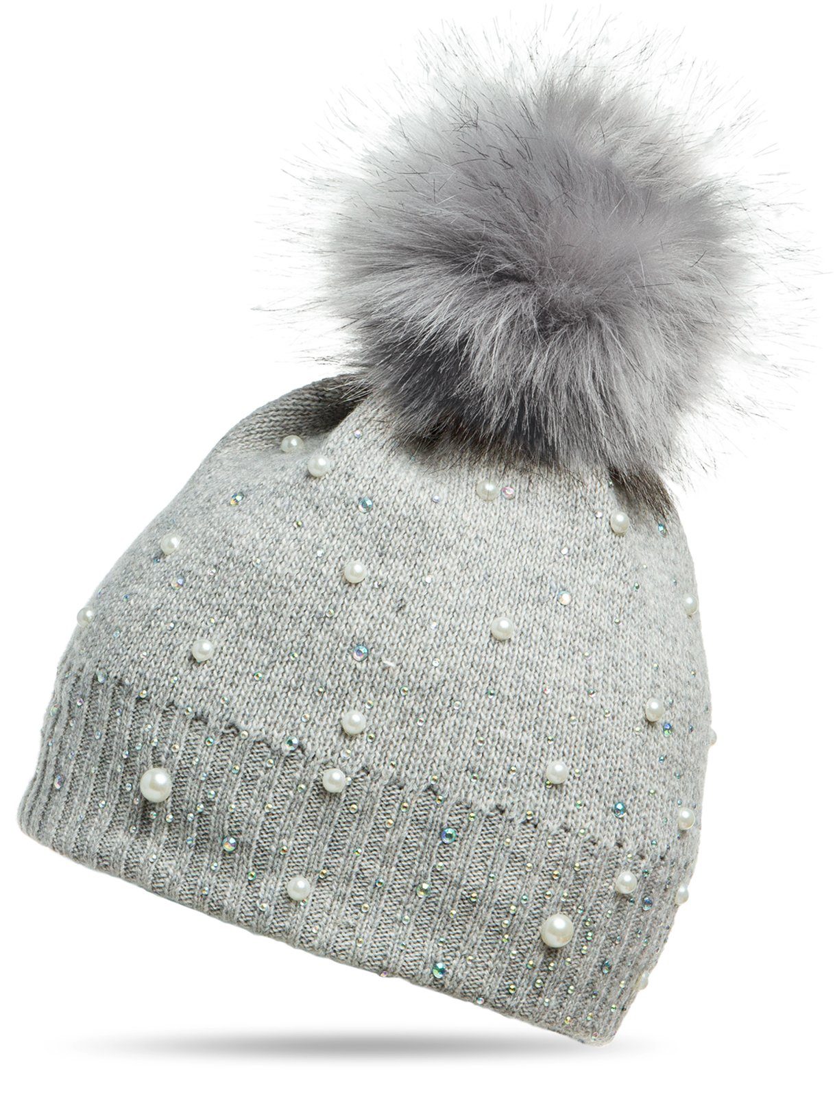 Caspar Bommelmütze MU143 Damen Fein Strick Winter Mütze mit Fellbommel günstig online kaufen