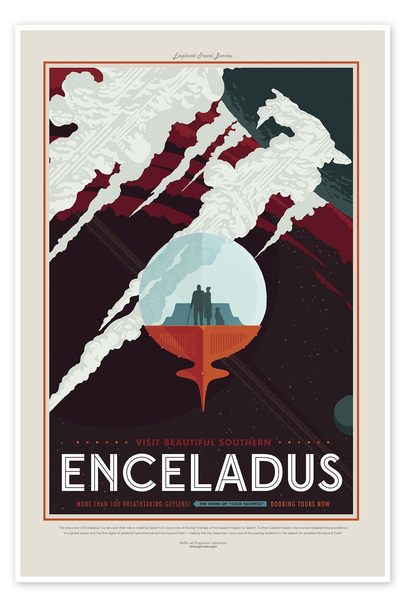 Posterlounge Poster NASA, Retro Space Travel - Enceladus, Vintage Illustration