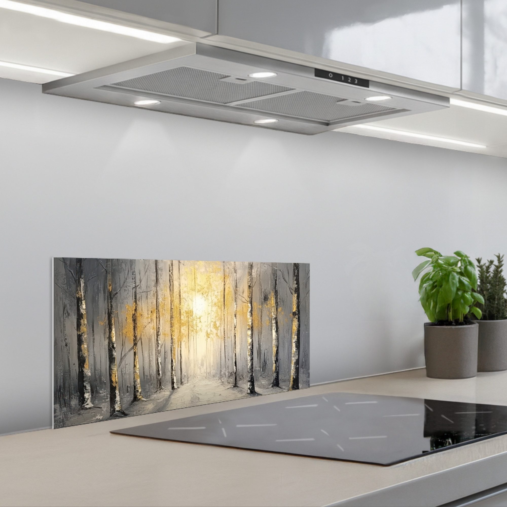 KitchenYeah Küchenrückwand selbstklebend (keine Folie) Winter - Abstrakt - Schnee - Natur - Sonne, (1-tlg), Spritzschutz Herd Wand, Küchen Deko, 70x30 cm
