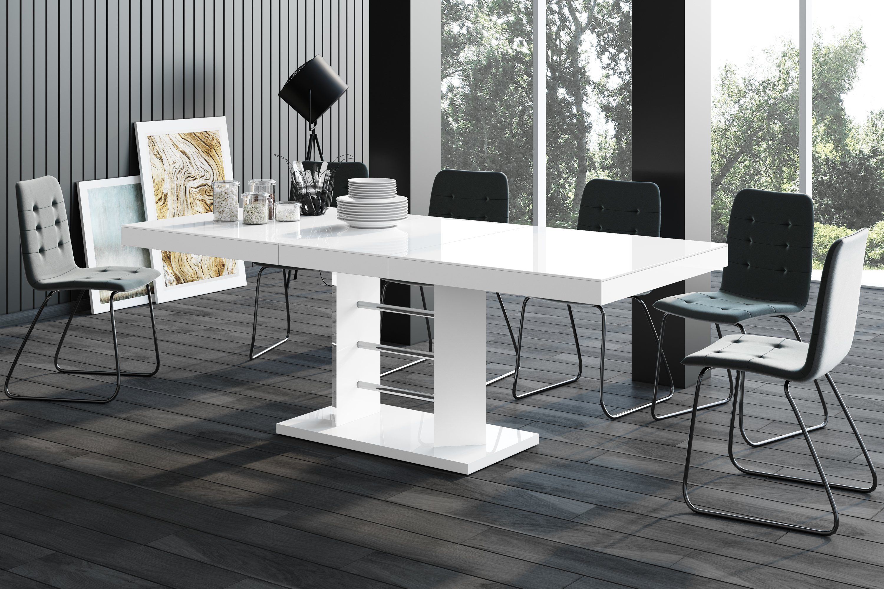 designimpex Esstisch Design Esstisch Tisch HEL-111 Hochglanz ausziehbar 160 bis 256 cm