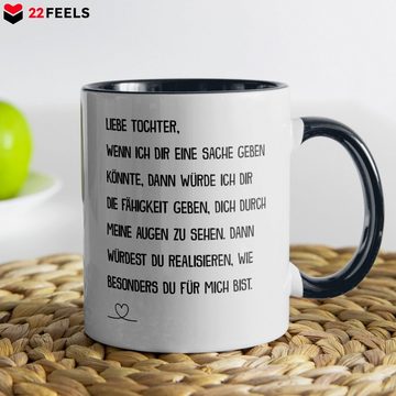 22Feels Tasse Tochter Geschenk Geburtstag 18 Jahre Kinder Abi Bachelor Weihnachten, Keramik, Made in Germany, Spülmaschinenfest, Zweifarbig