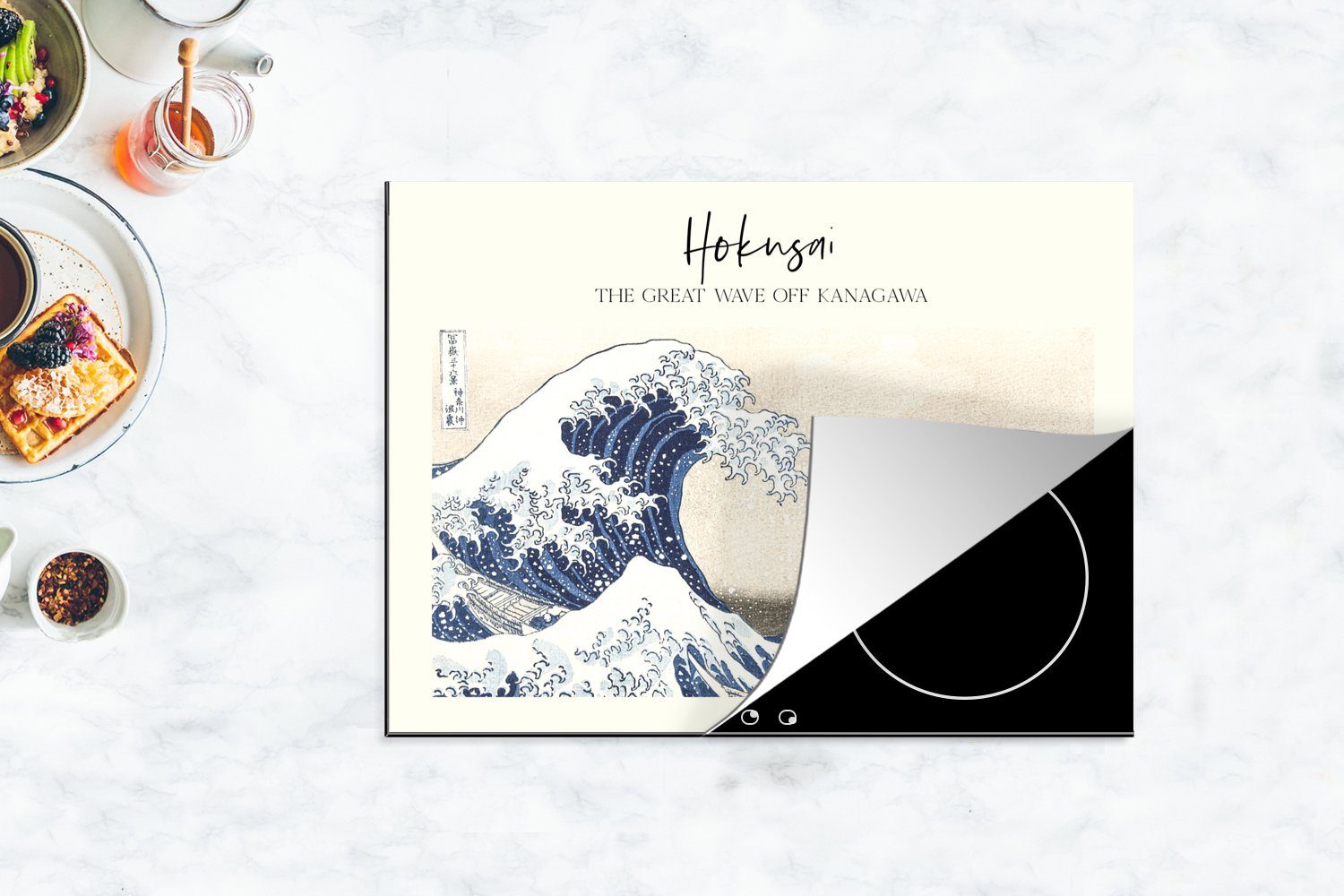 - Kunst, MuchoWow Hokusai Arbeitsfläche Die Herdblende-/Abdeckplatte Welle große 70x52 vor Japanische Vinyl, nutzbar, (1 - Ceranfeldabdeckung tlg), Kanagawa cm, Mobile