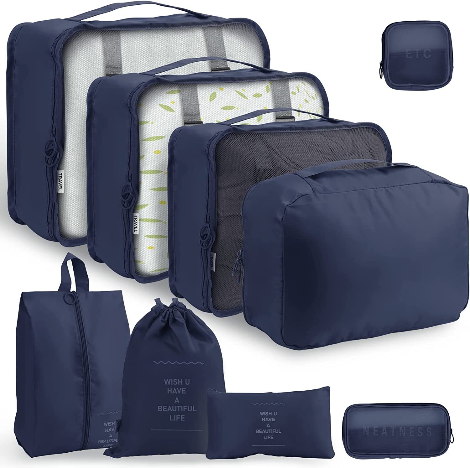 zggzerg Kofferorganizer Packing Cubes for Suitcase,Organizer für Reisezubehör mit Schuhtaschen blau