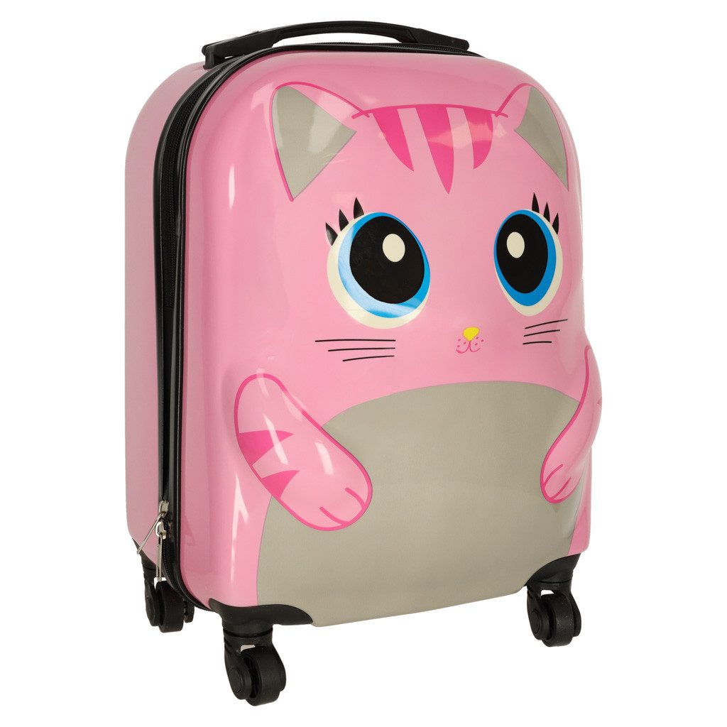 Ikonka Kinderkoffer Hartschalentrolley Reisekoffer Handgepäckkoffer, 4 Rollen, Katzenmotiv, Hartschale, 4 Rollen, Teleskopgriff