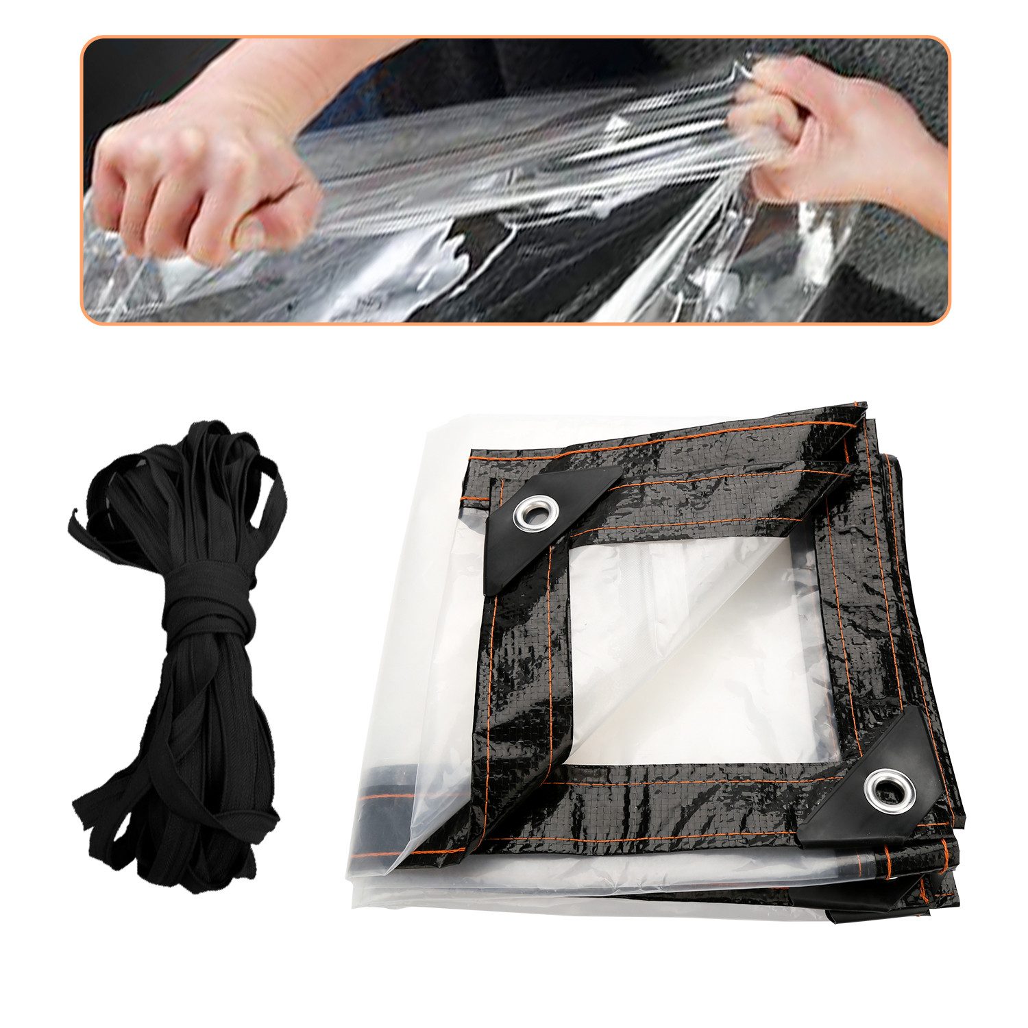 Clanmacy Schutzplane PVC transparente Plane Abdeckplane mit Ösen und Seil (für Terrasse Pavillon Gewächshaus), wasserdichte Plane Windschutz Regenschutz