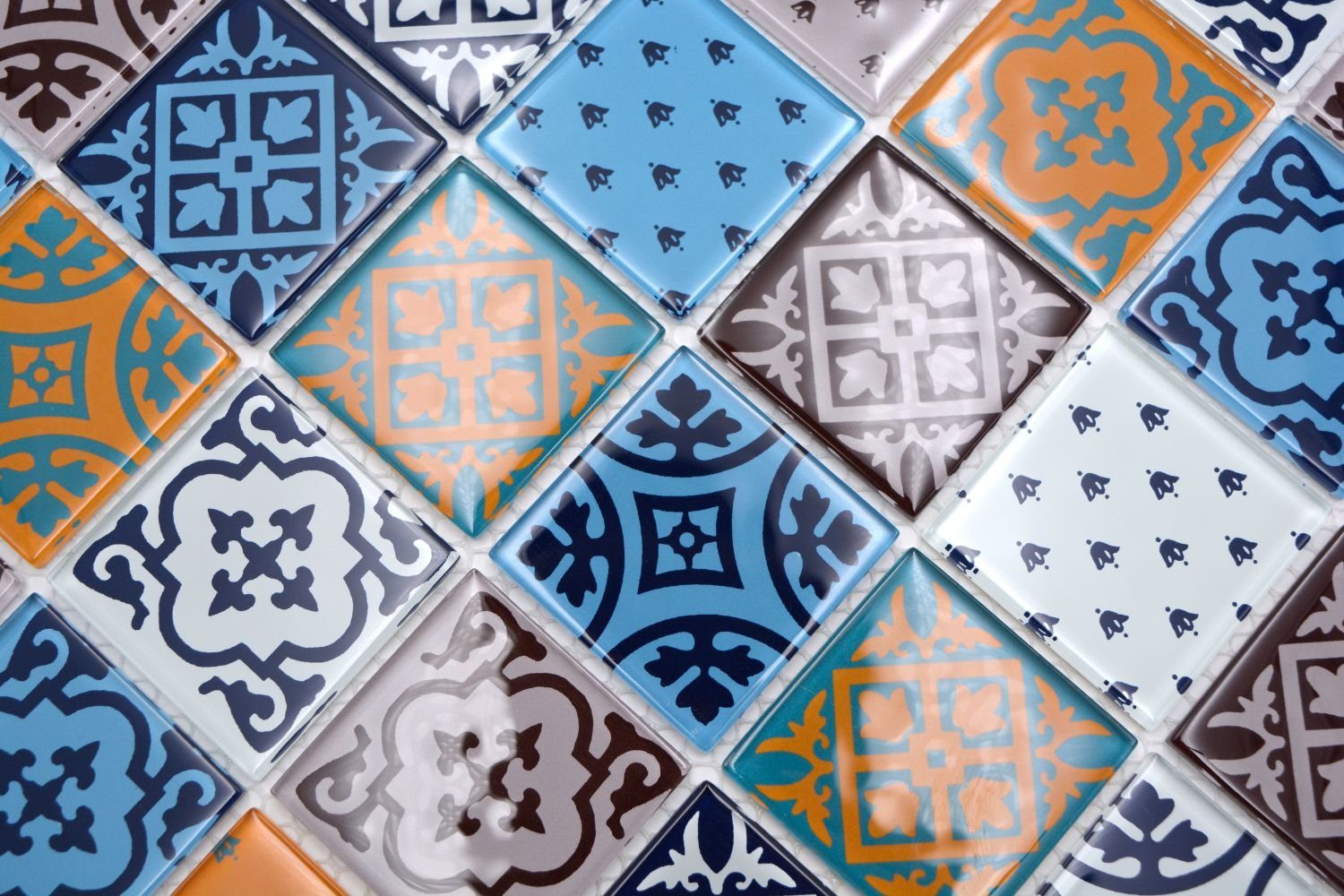 orange Glasmosaik glänzend 10 Mosaik Matten / Mosani Mosaikfliesen grau weiß blau Crystal