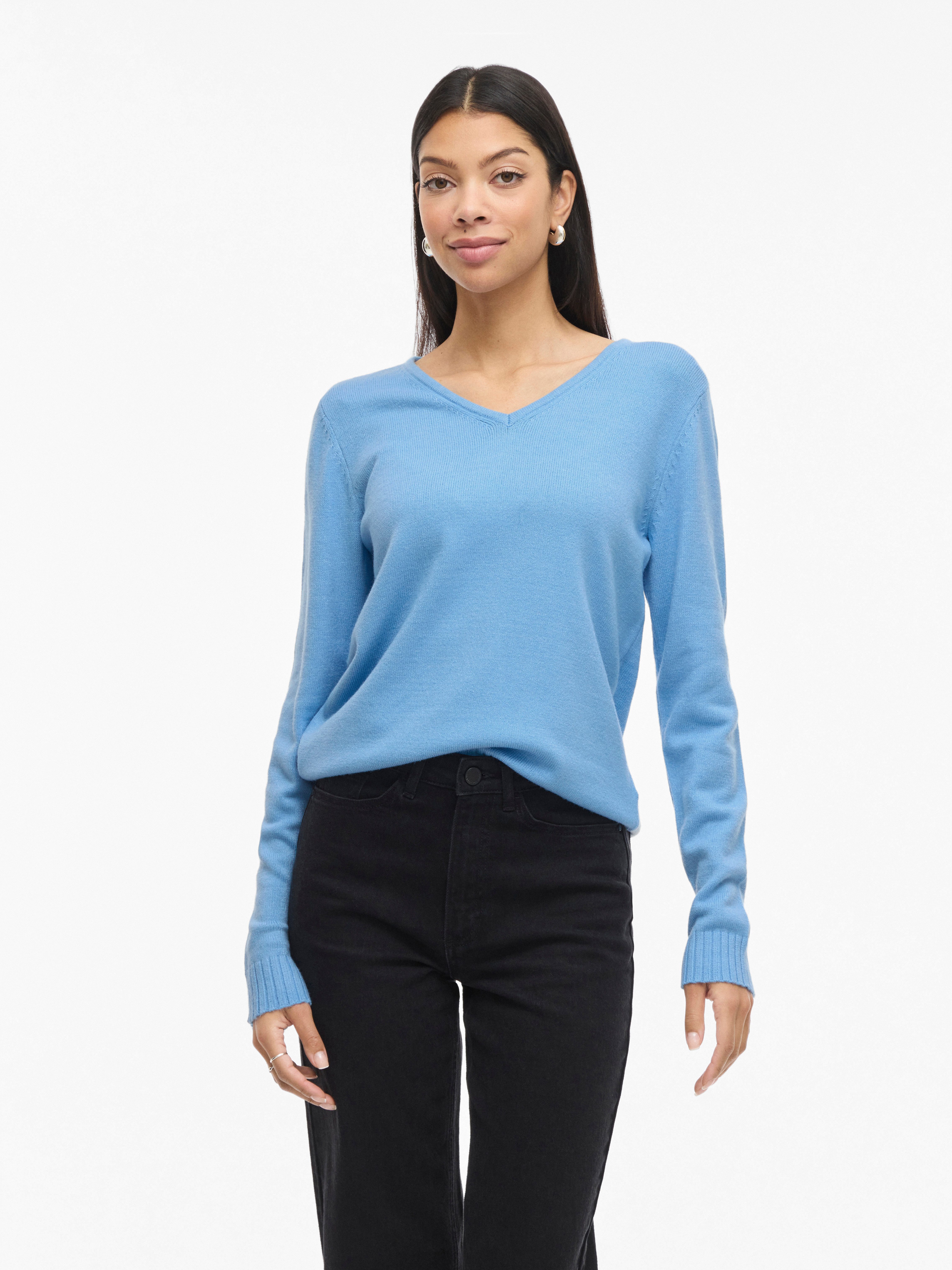 Vila V-Ausschnitt-Pullover VIRIL V-NECK L/S KNIT TOP - NOOS Materialmix, regular fit