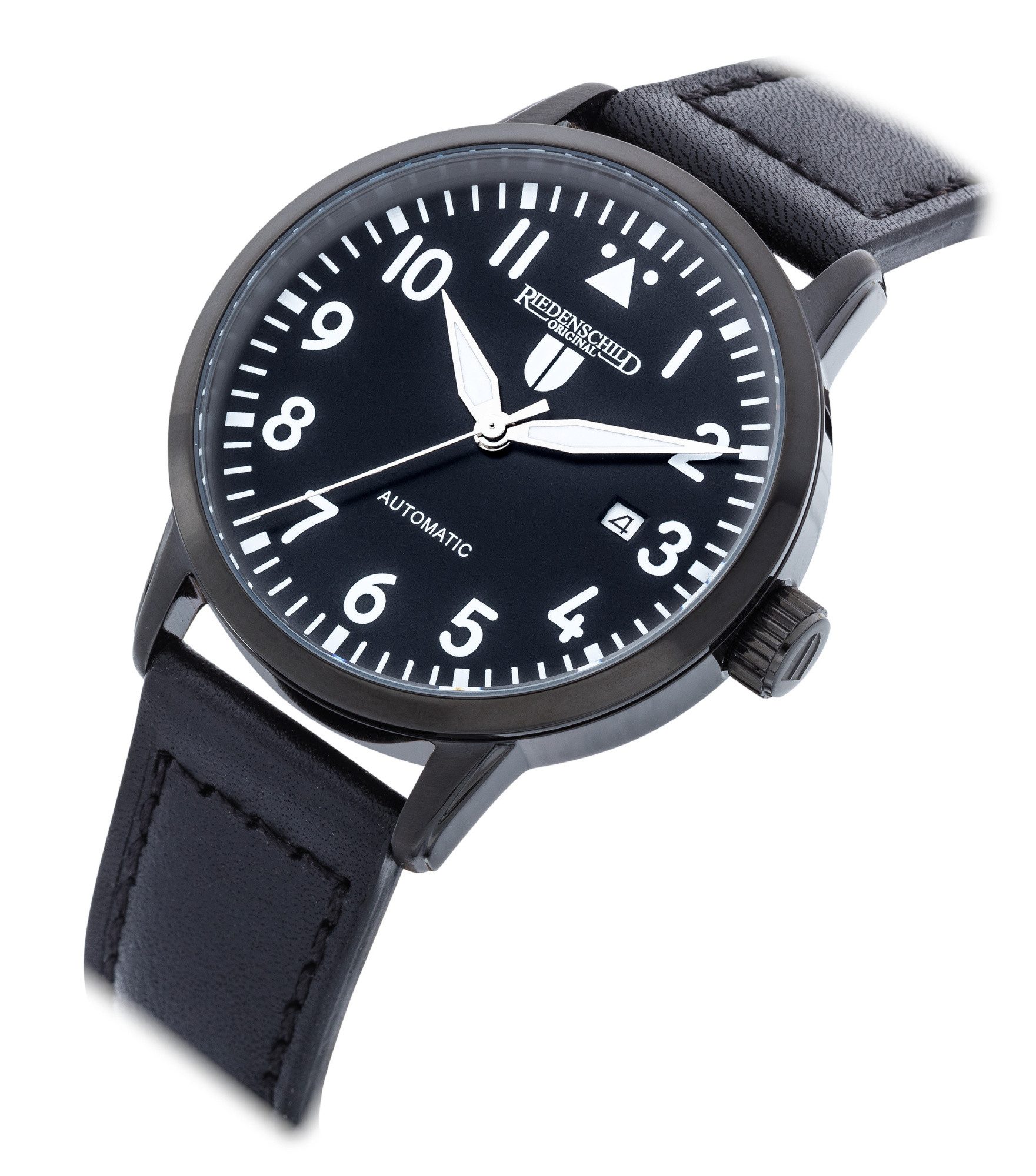 Riedenschild Automatikuhr RS7602-05 Herrenuhr Fliegeruhr 42 mm Schwarz Lederband
