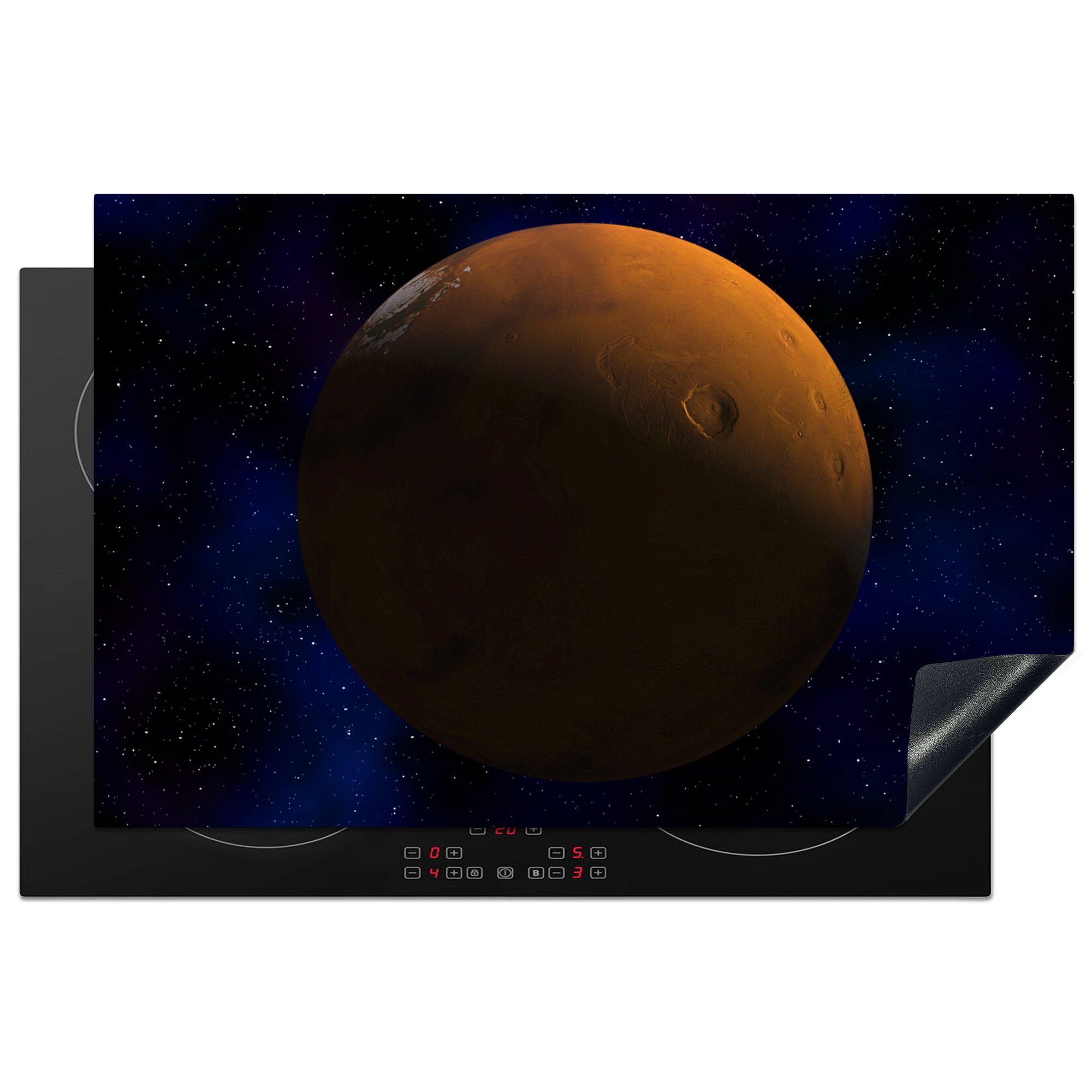 MuchoWow Herdblende-/Abdeckplatte Mars vor einem dunklen Hintergrund, Vinyl, (1 tlg), 81x52 cm, Induktionskochfeld Schutz für die küche, Ceranfeldabdeckung