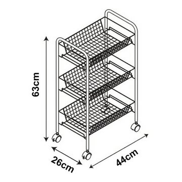 en.casa Rollwagen, »Tromsø« Servierwagen 3 Ablagekörbe 63x44x26cm Schwarz