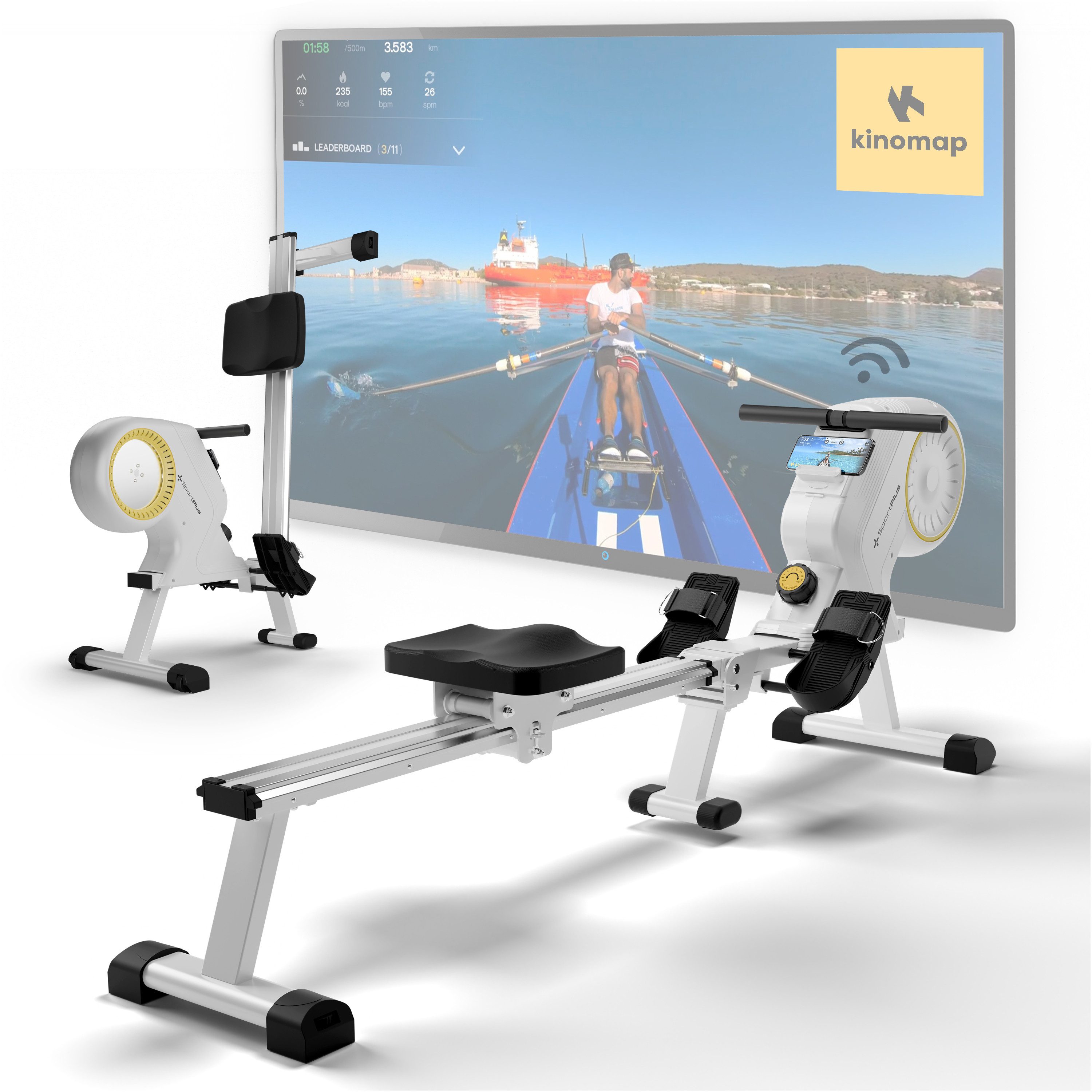 SportPlus Rudergerät SP-MR-1300-W-iE, 16 Widerstandsstufen, Magnetbremssystem, Handyhalterung, weiß