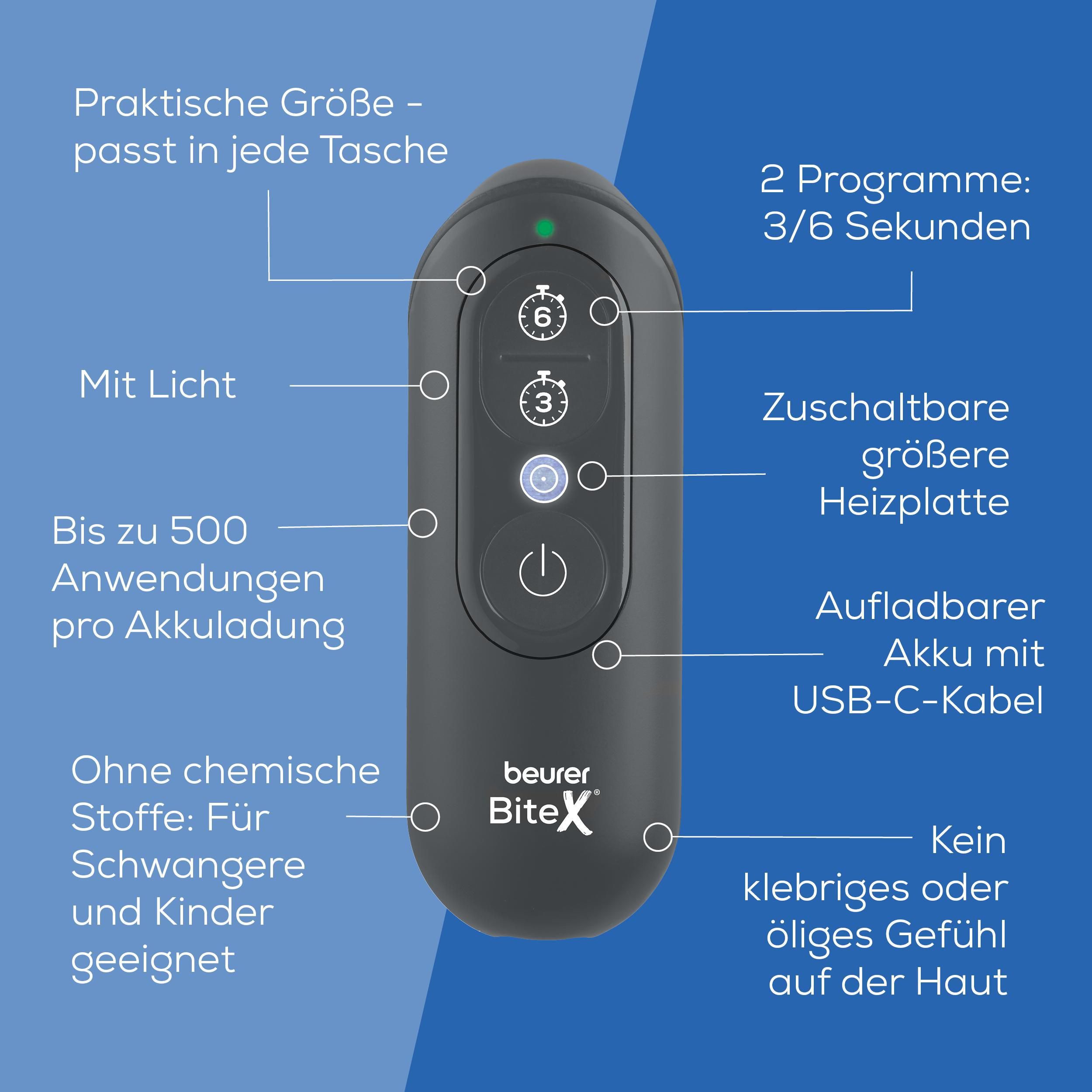BEURER Insektenstichheiler BiteX Max BR 115 Graphite Grey mit Akku, Größere Heizfläche dank zuschaltbarem, zweiten Heizring