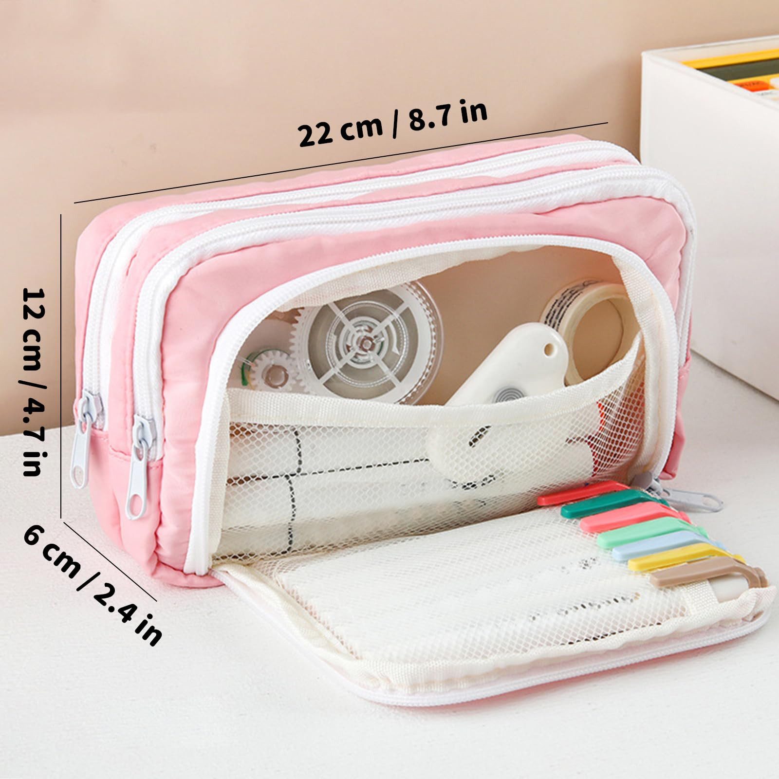 nsihing Federmäppchen Federmäppchen mit großer Kapazität, ästhetisches Mäppchen mit Fächern, Tragbare Federtasche für Schule, Uni und Büro – Bild 3 von 5