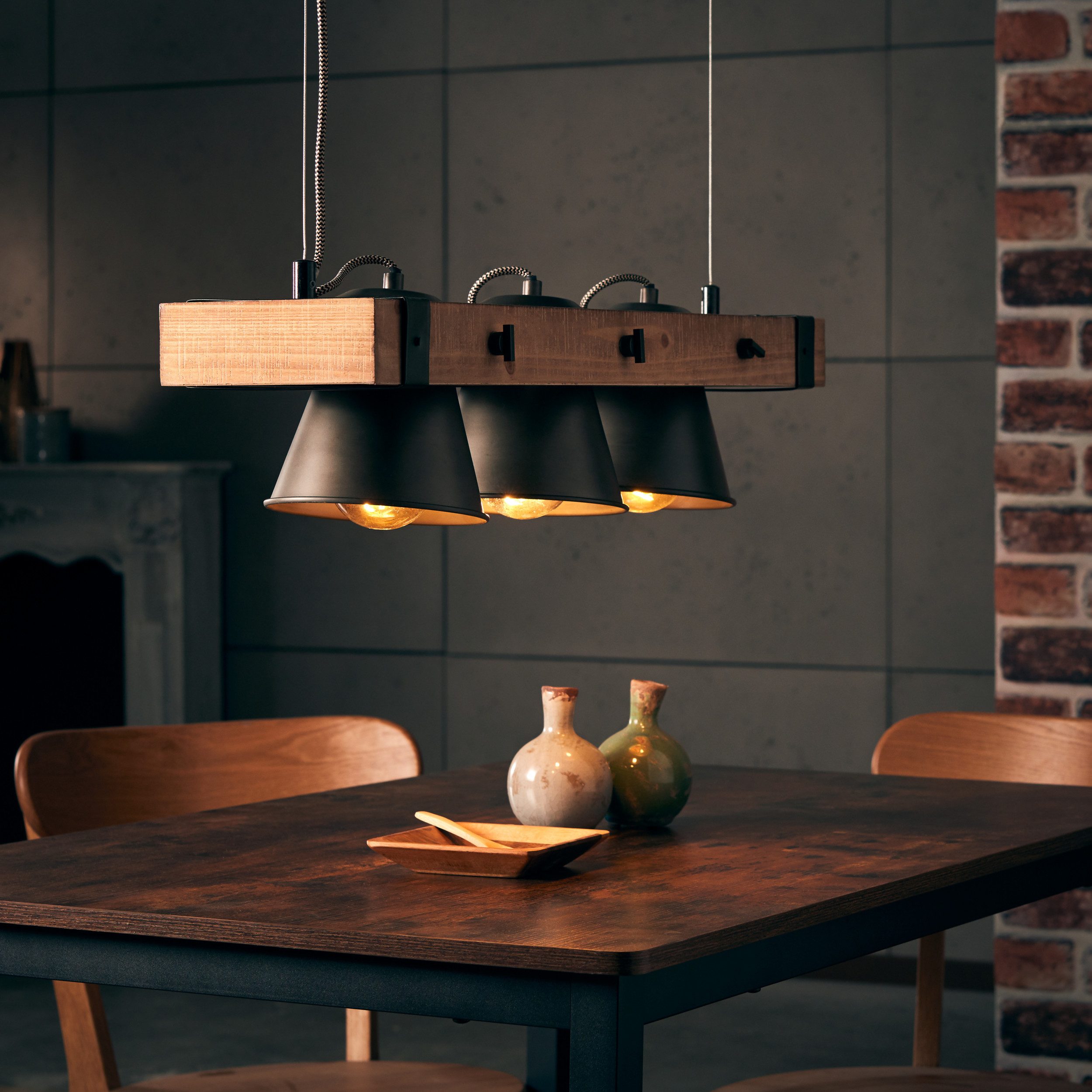 Lightbox Pendelleuchte, ohne Leuchtmittel, 3flammige Hängelampe - Köpfe schwenkbar höhenverstellbar - 70cm Breite