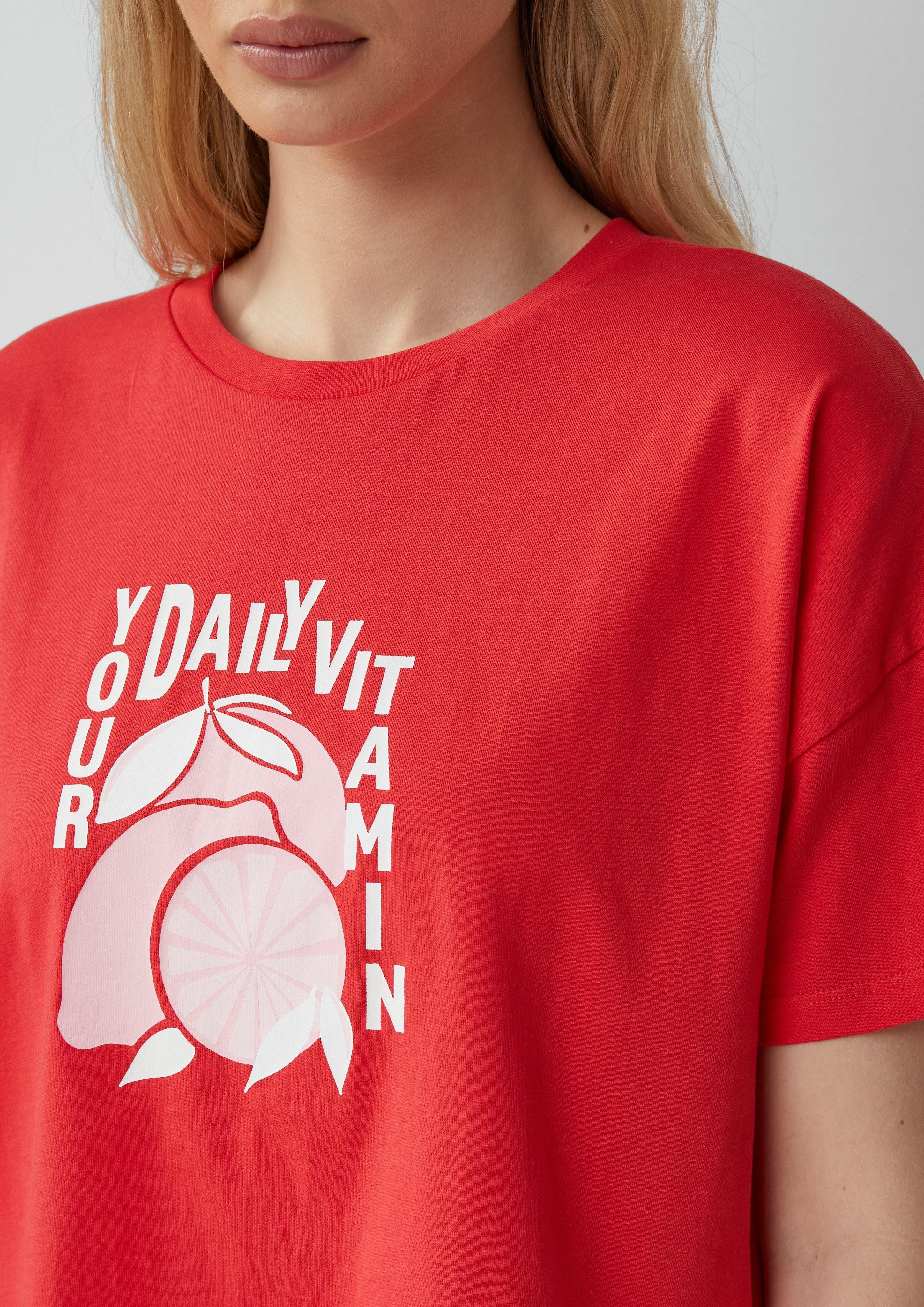QS Kurzarmshirt Baumwollshirt mit überschnittener Schulter günstig online kaufen