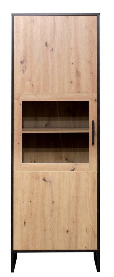 möbelando Standvitrine Torres (BxHxT: 66x195x42 cm) in asteiche /  schwarzstahl mit einer Tür und 3 Einlegeböden