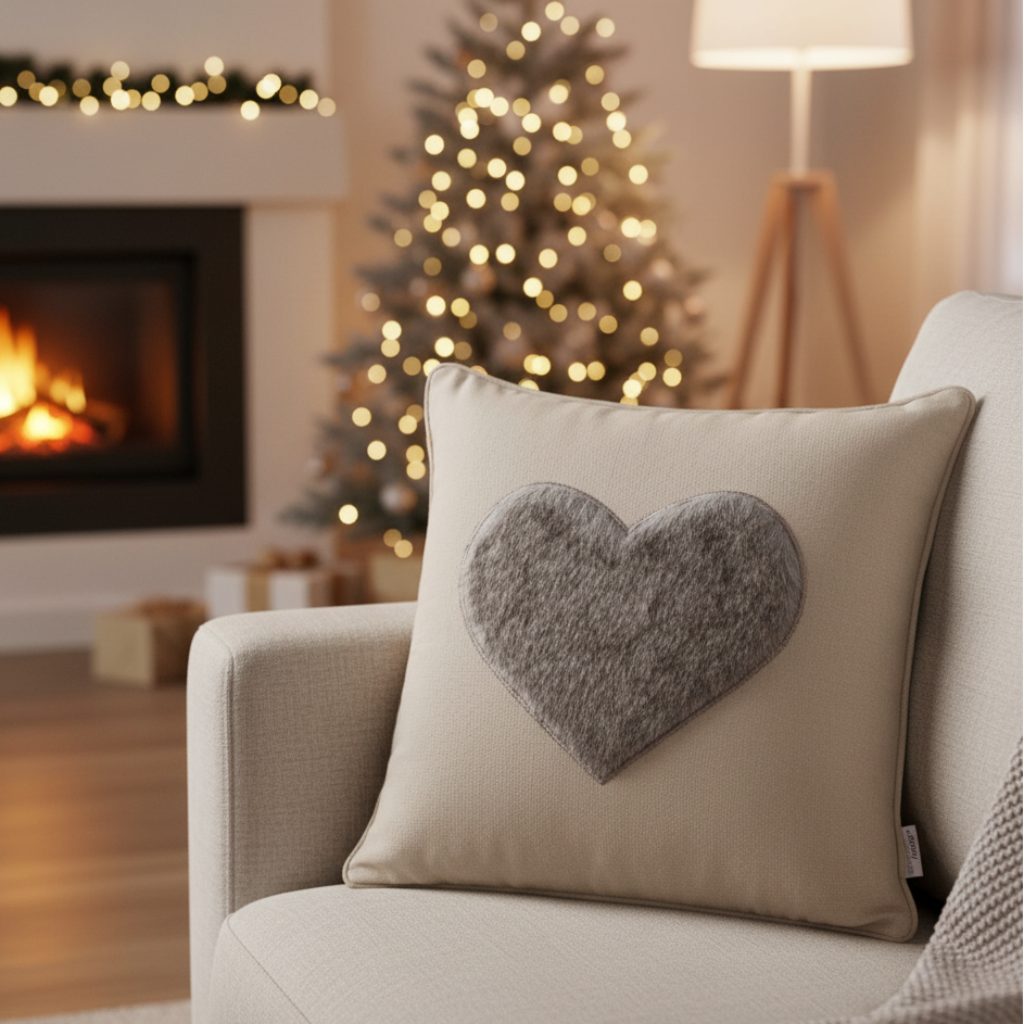 BOLTZE Zierkissen Zierkissen Amora Herzmotiv Grau 45x45 cm Baumwolle, (1 St)